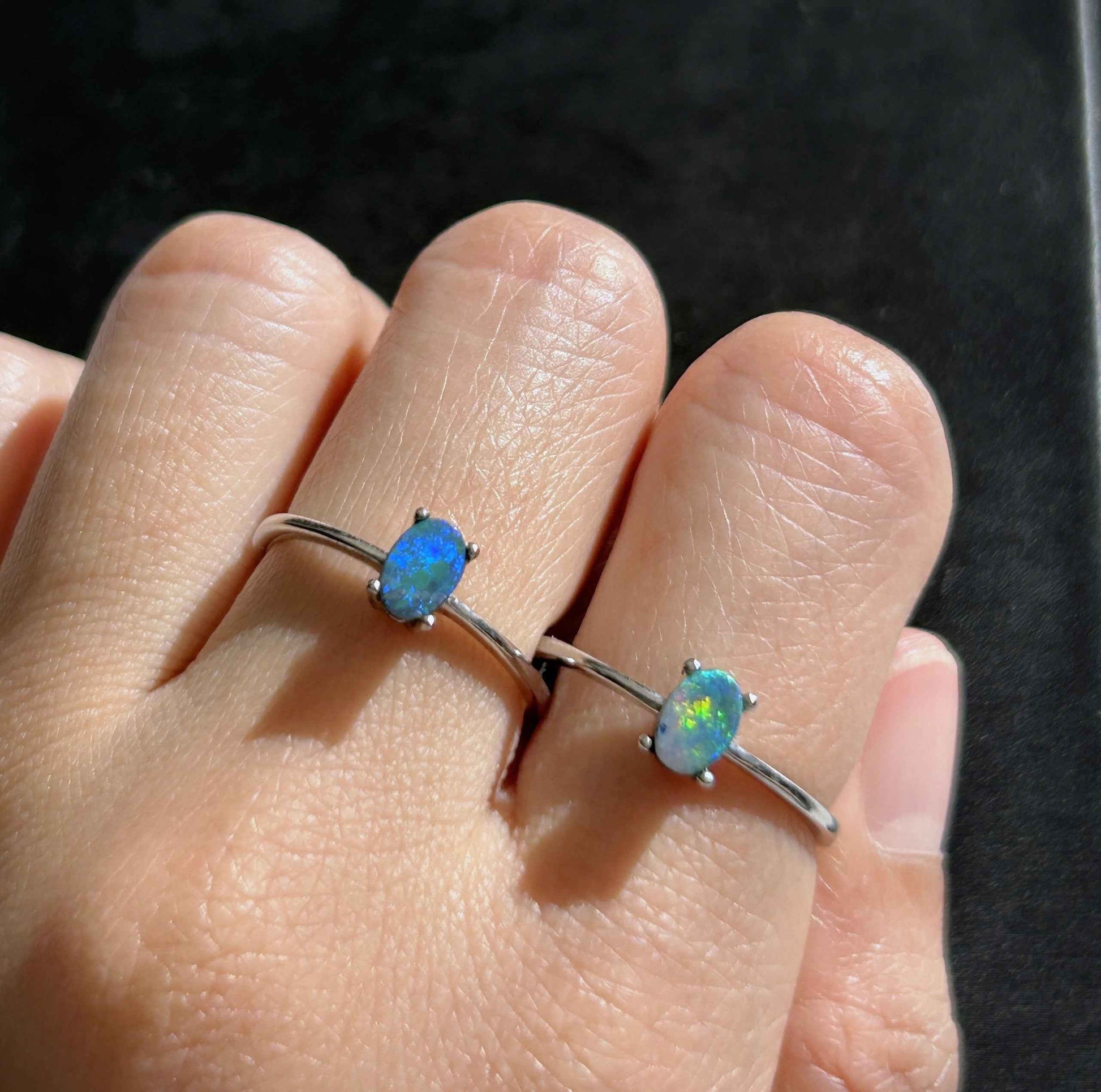 Australian Rainbow Blue Opal Adjustable 925 Sterling Silver Ring