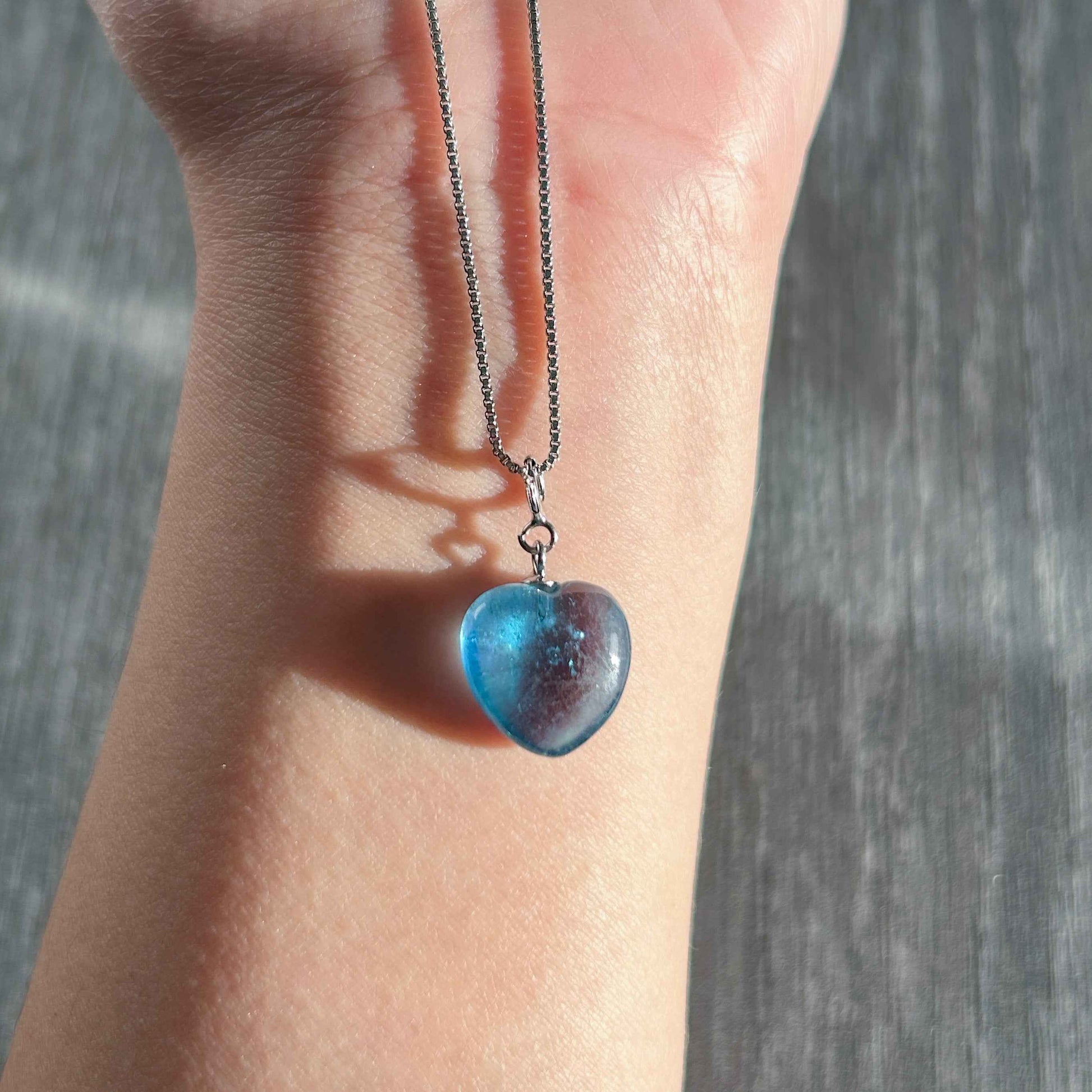 High Quality Devil Blue Aquamarine in Heart Small Silver Charm Pendant (chain excluded)