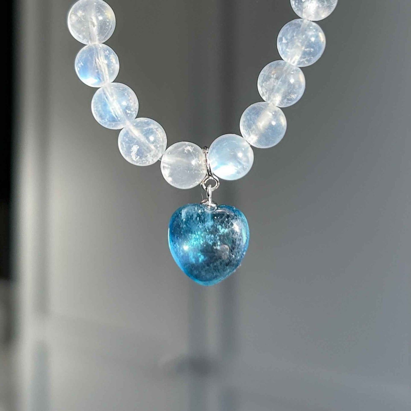 High Quality Devil Blue Aquamarine in Heart Small Silver Charm Pendant (chain excluded)