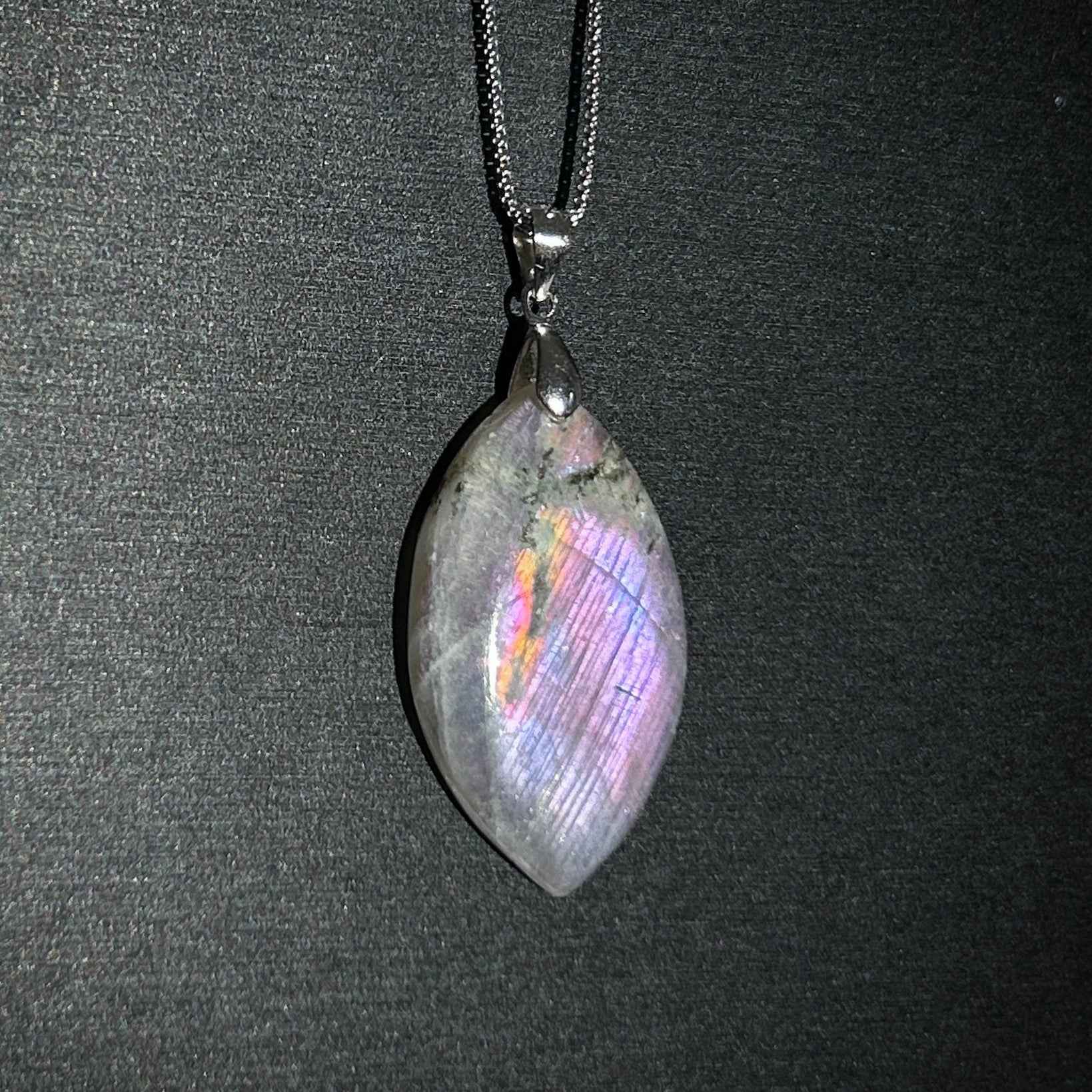 Rare Purple Rainbow Labradorite 925 Sterling Silver Pendant (chain excluded)