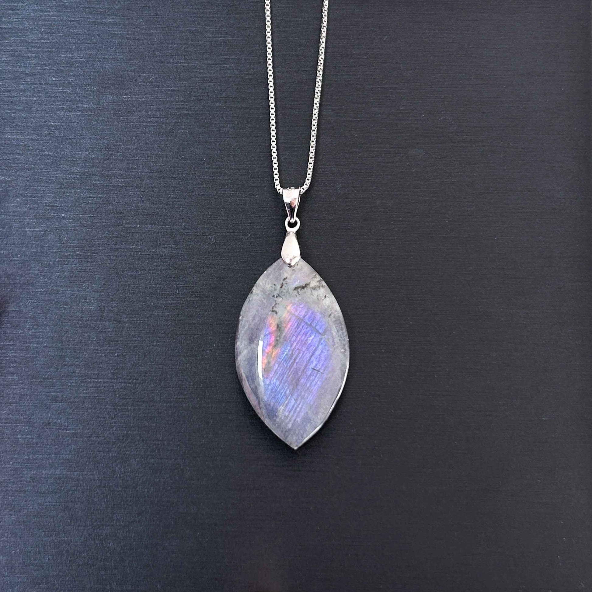 Rare Purple Rainbow Labradorite 925 Sterling Silver Pendant (chain excluded)