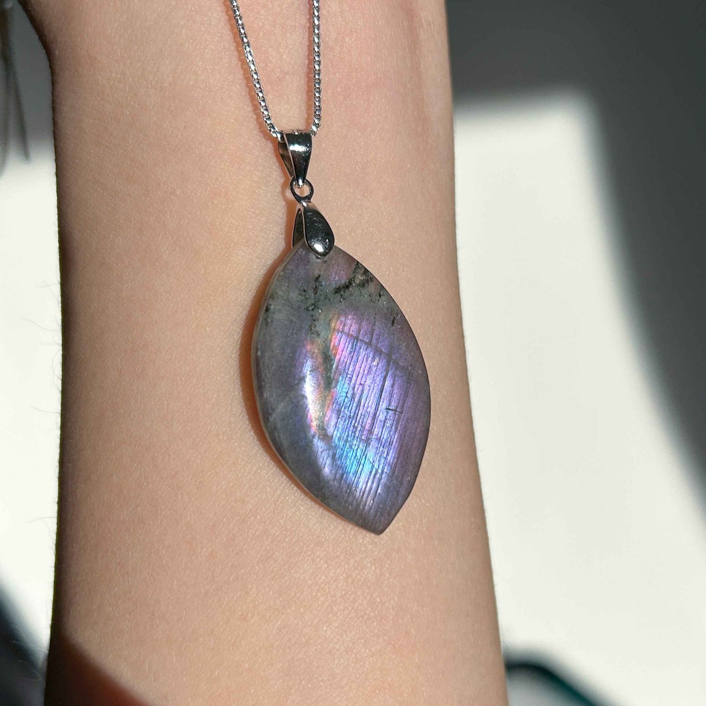 Rare Purple Rainbow Labradorite 925 Sterling Silver Pendant (chain excluded)