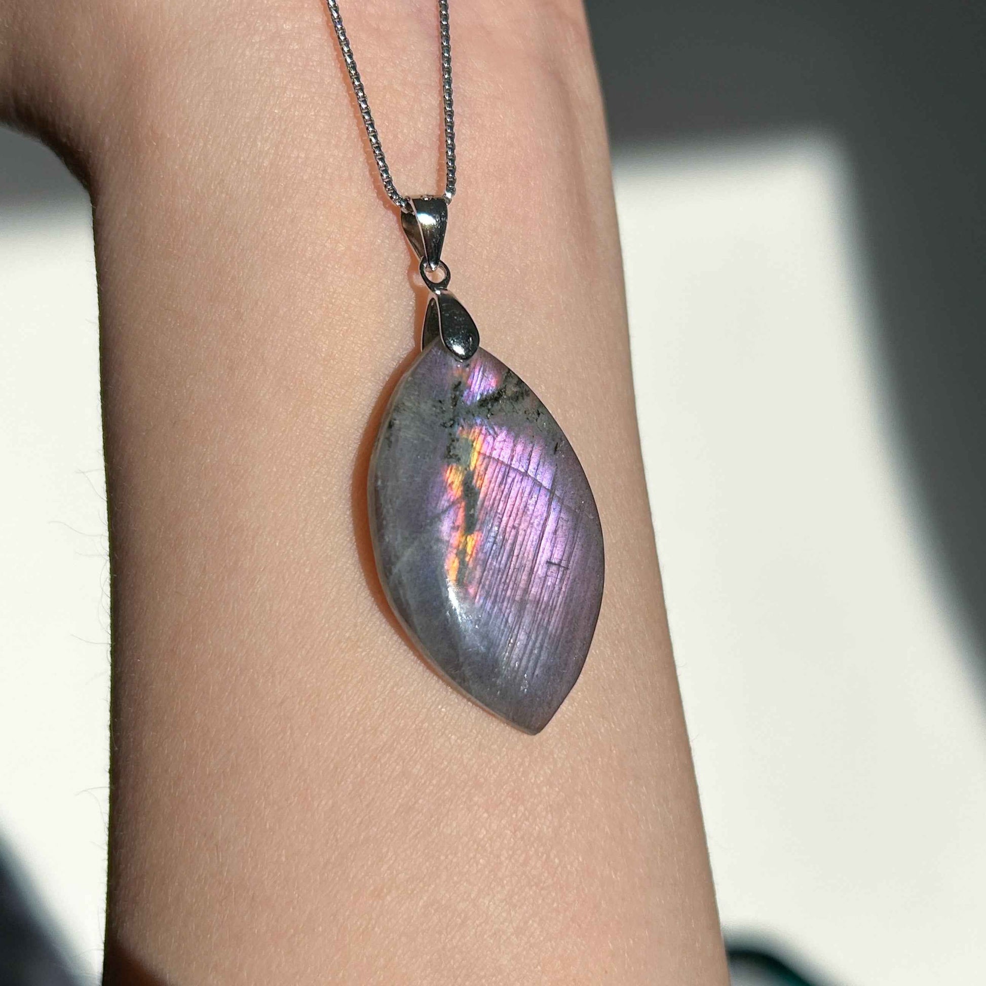 Rare Purple Rainbow Labradorite 925 Sterling Silver Pendant (chain excluded)
