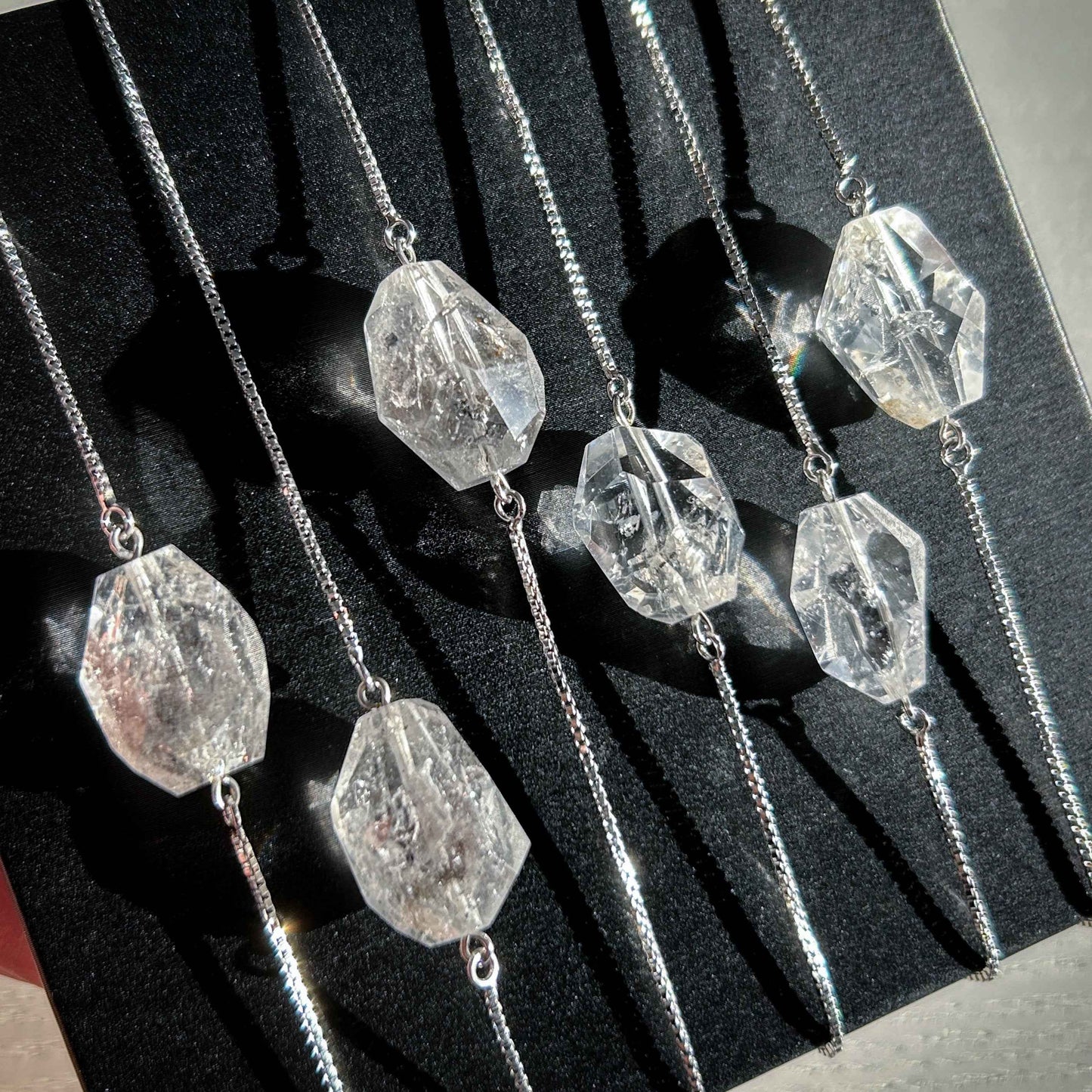 Rare Faceted Herkimer Diamond Silver Adjustable Bracelet