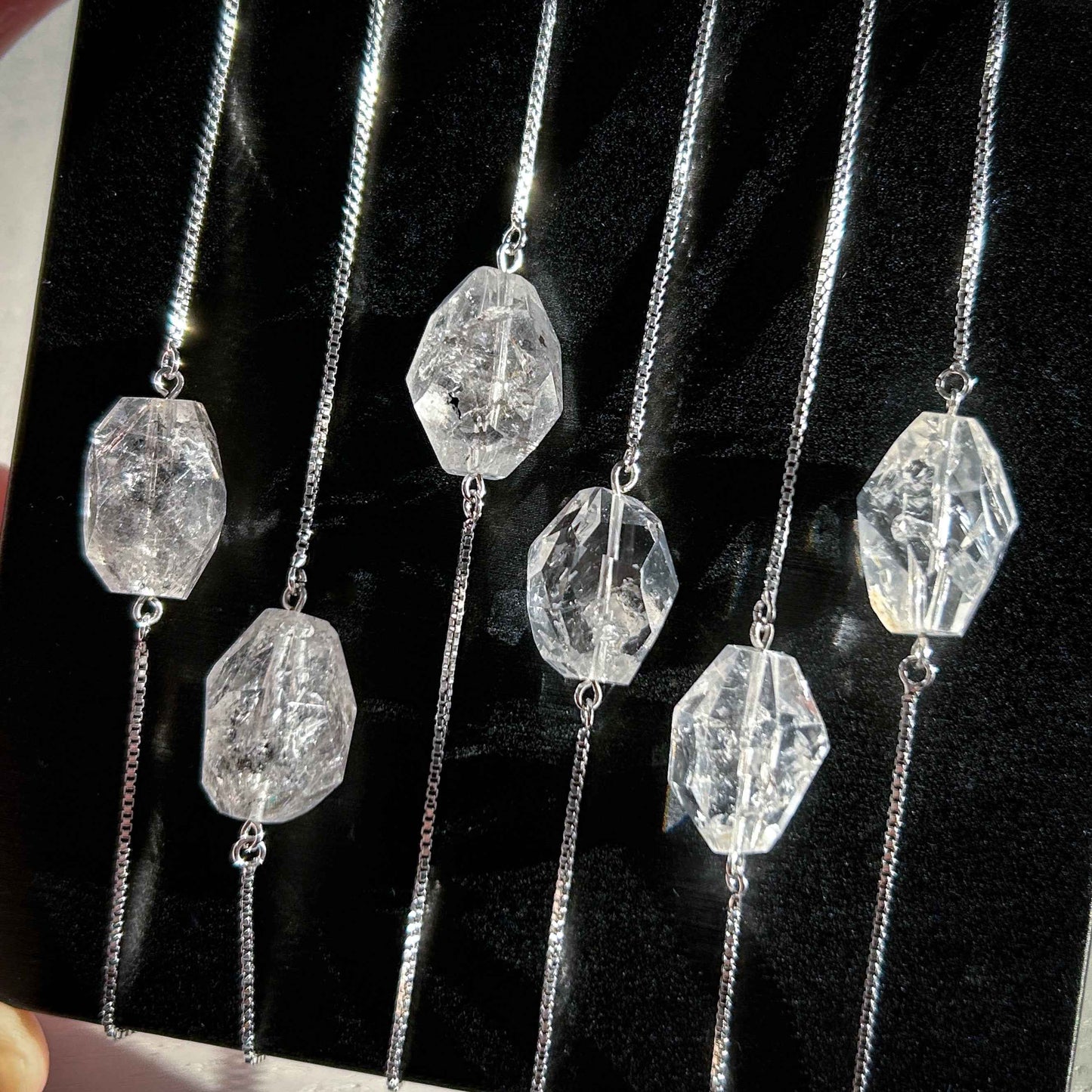 Rare Faceted Herkimer Diamond Silver Adjustable Bracelet