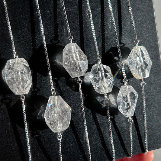 Rare Faceted Herkimer Diamond Silver Adjustable Bracelet