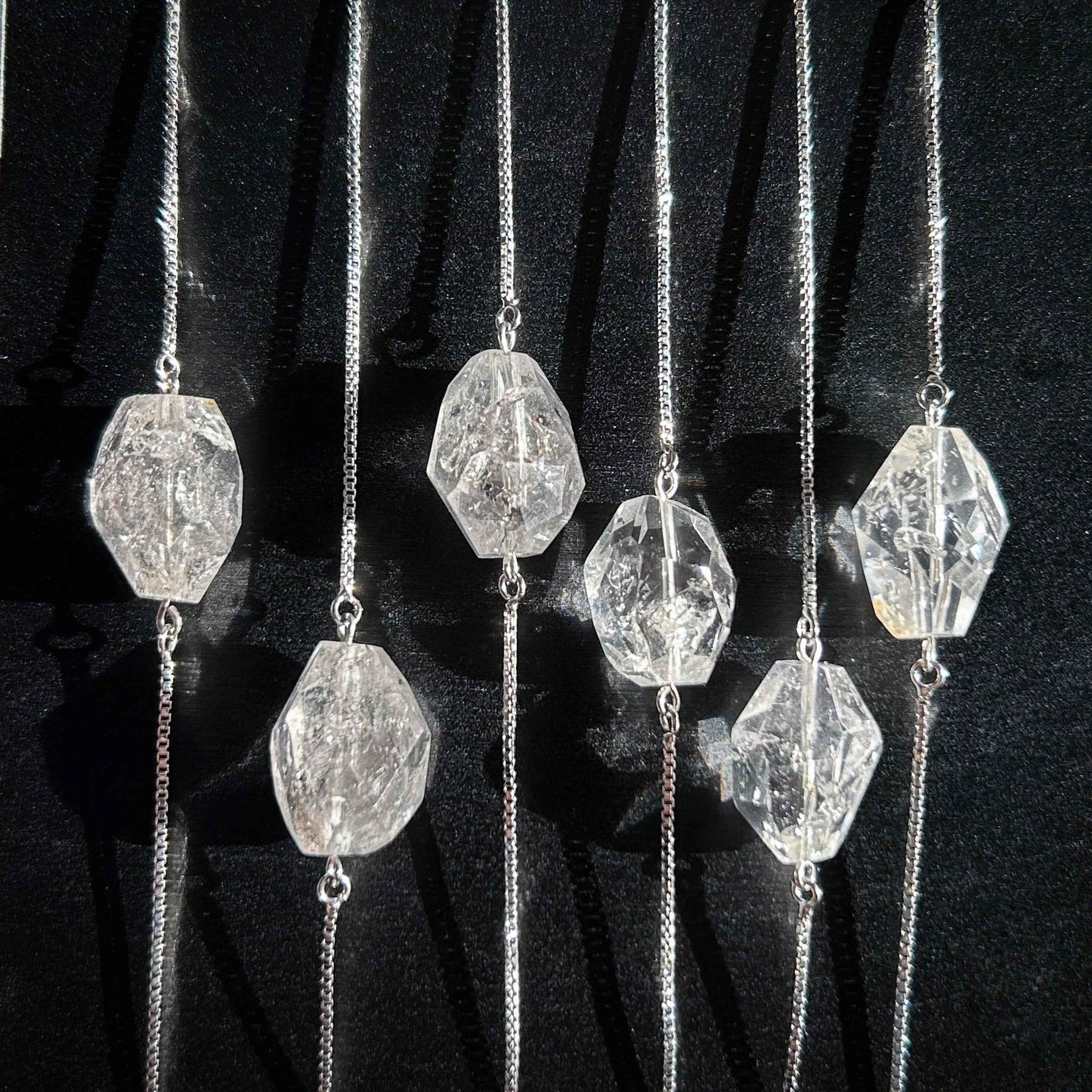 Rare Faceted Herkimer Diamond Silver Adjustable Bracelet