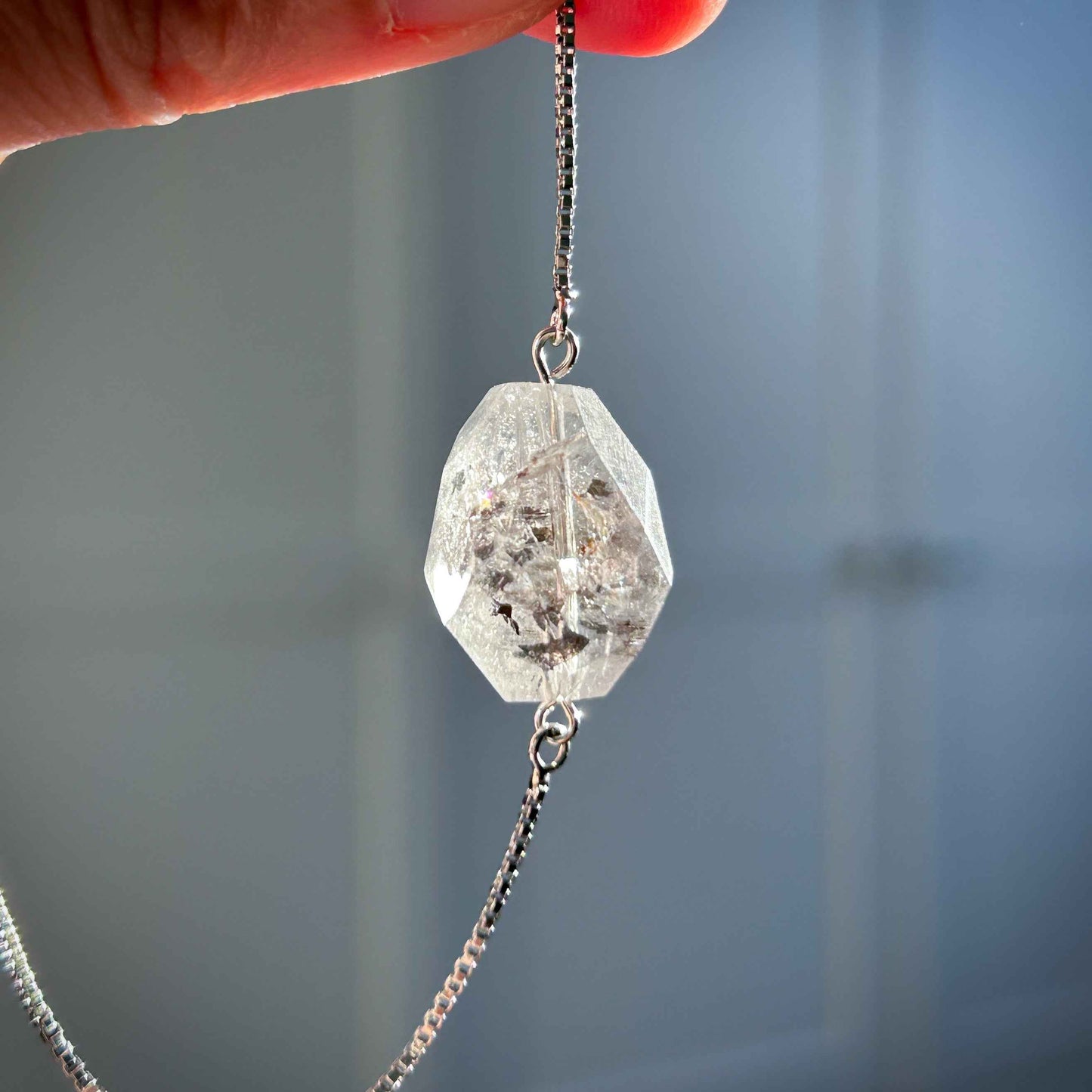 Rare Faceted Herkimer Diamond Silver Adjustable Bracelet