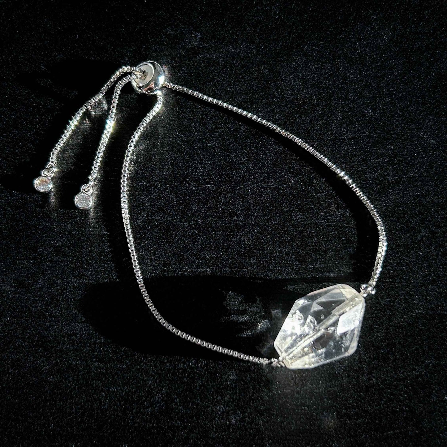 Rare Faceted Herkimer Diamond Silver Adjustable Bracelet
