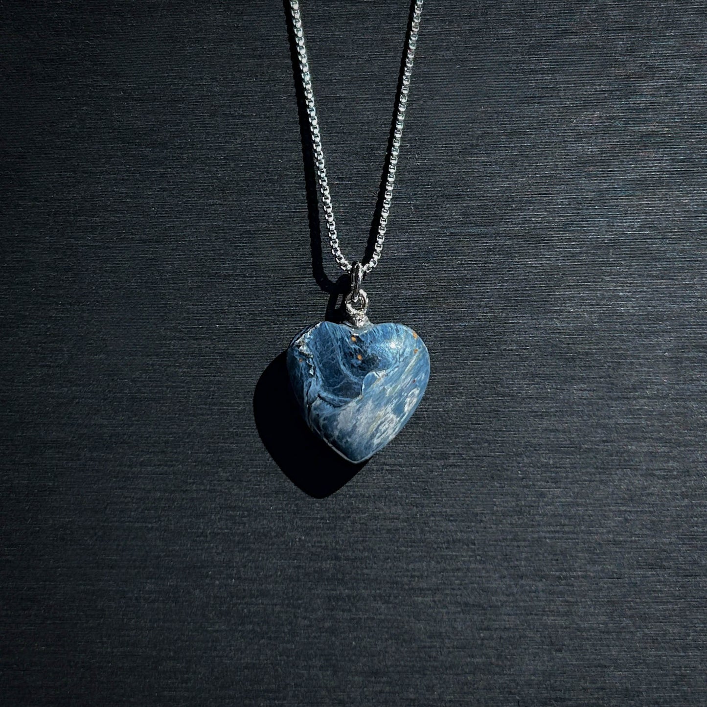 Rare Blue Pietersite Small Heart 925 Silver Pendant (chain included)