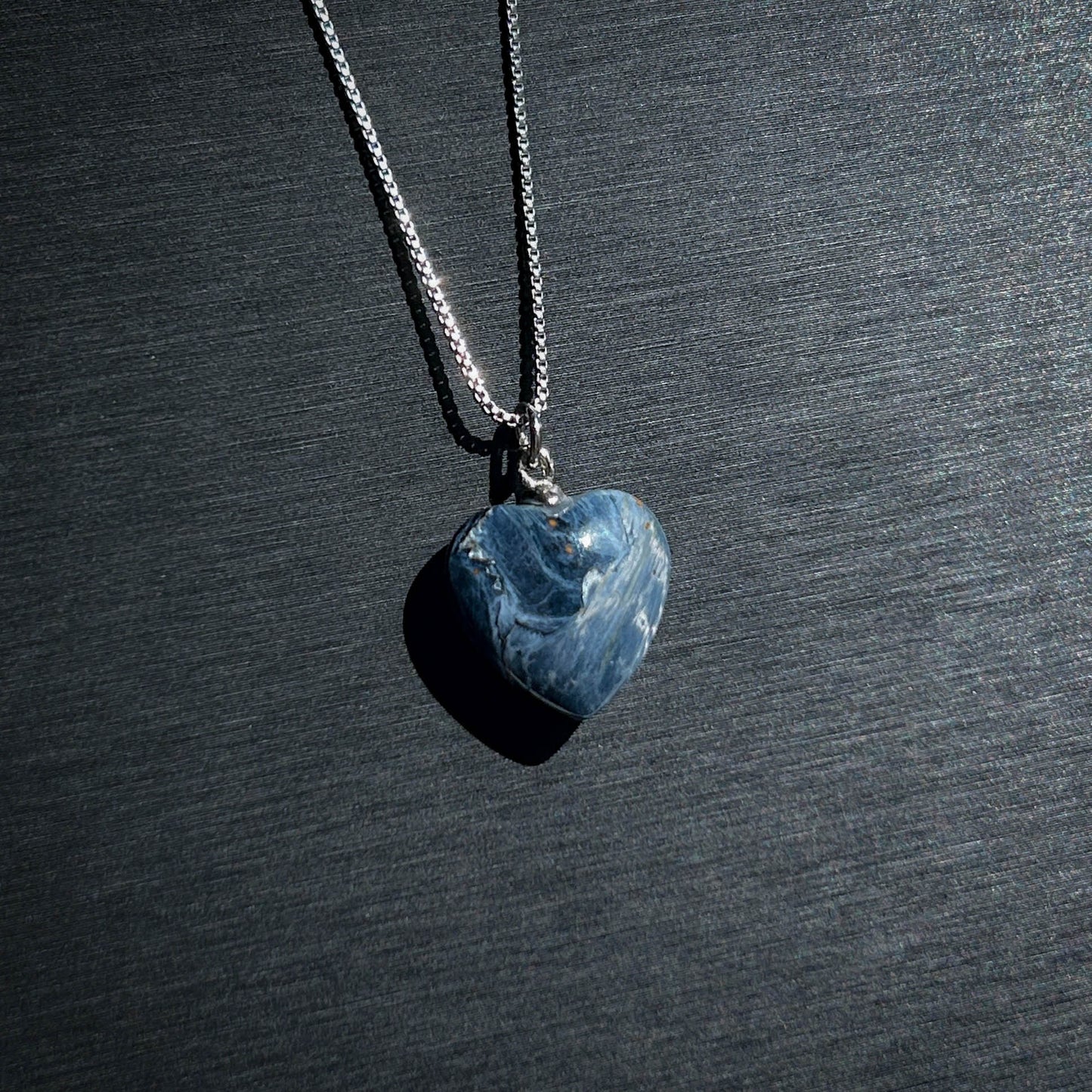 Rare Blue Pietersite Small Heart 925 Silver Pendant (chain included)