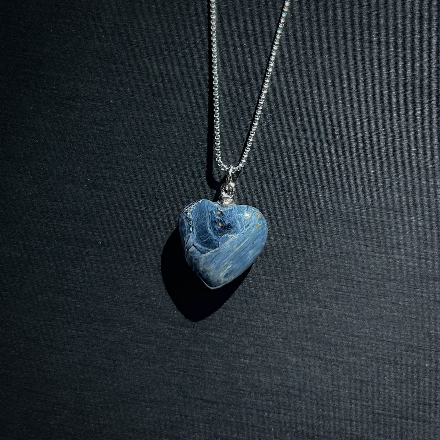 Rare Blue Pietersite Small Heart 925 Silver Pendant (chain included)