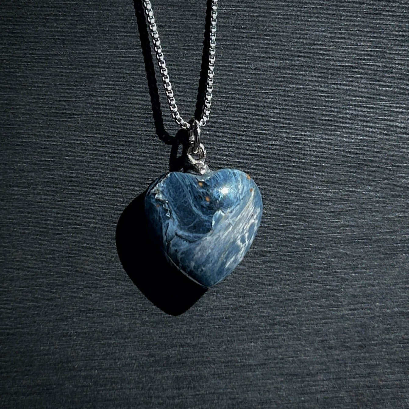 Rare Blue Pietersite Small Heart 925 Silver Pendant (chain included)