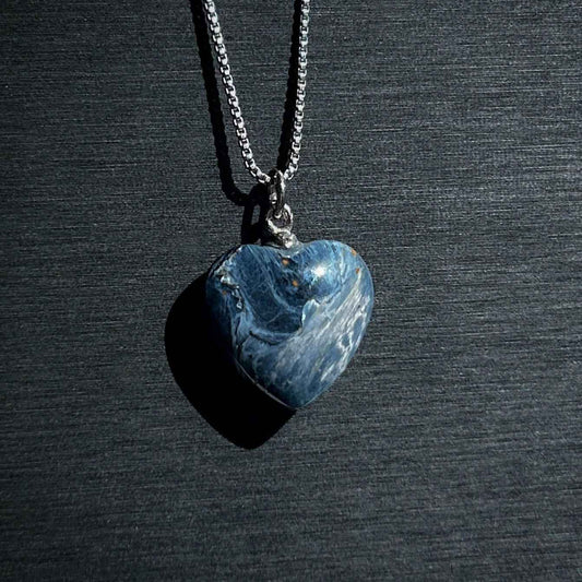 Rare Blue Pietersite Small Heart 925 Silver Pendant (chain included)