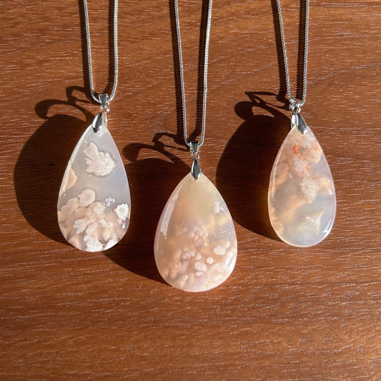 Sakura Agate 925 Sterling Silver Large Pendant (chain excluded) - Crystal Moment