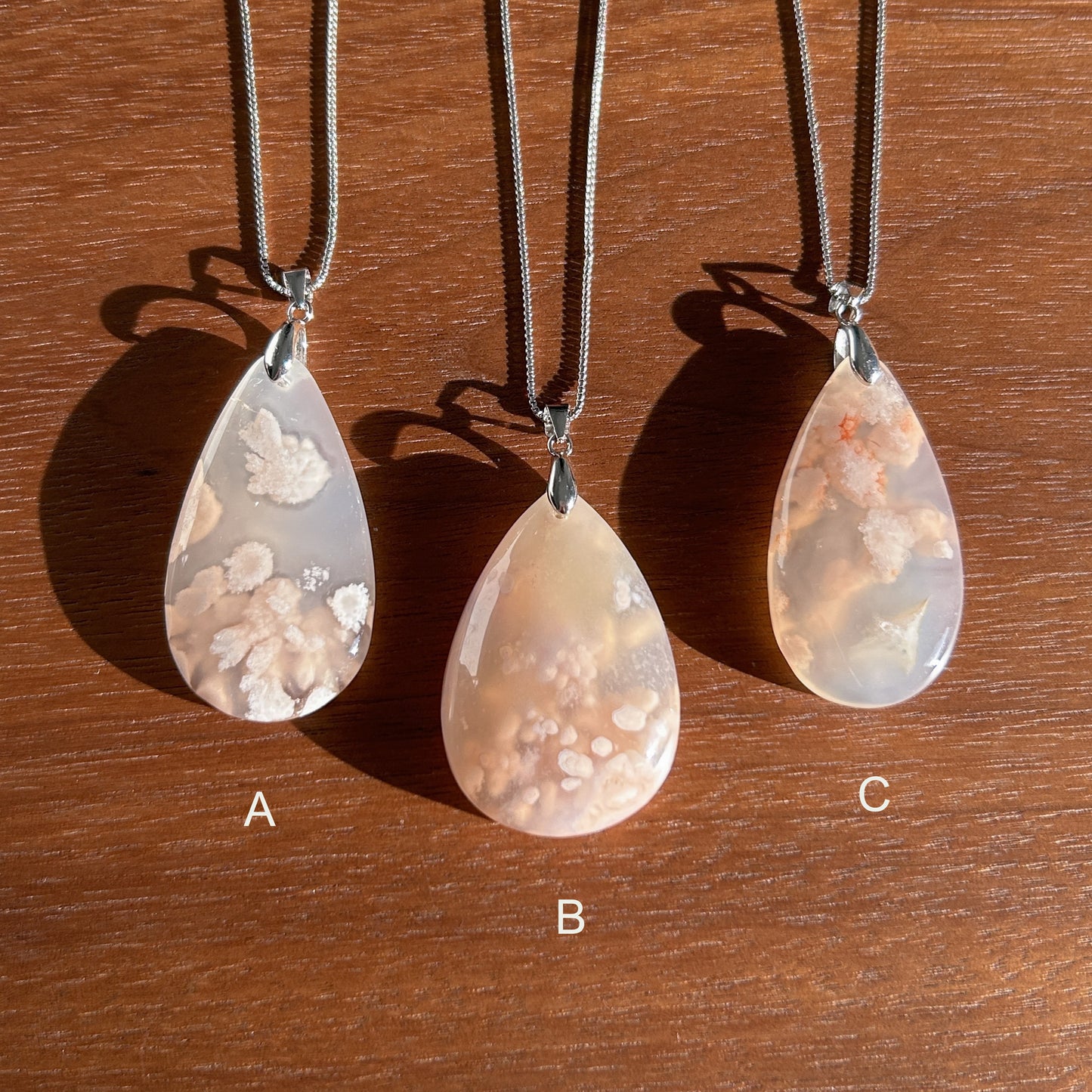 Sakura Agate 925 Sterling Silver Large Pendant (chain excluded) - Crystal Moment