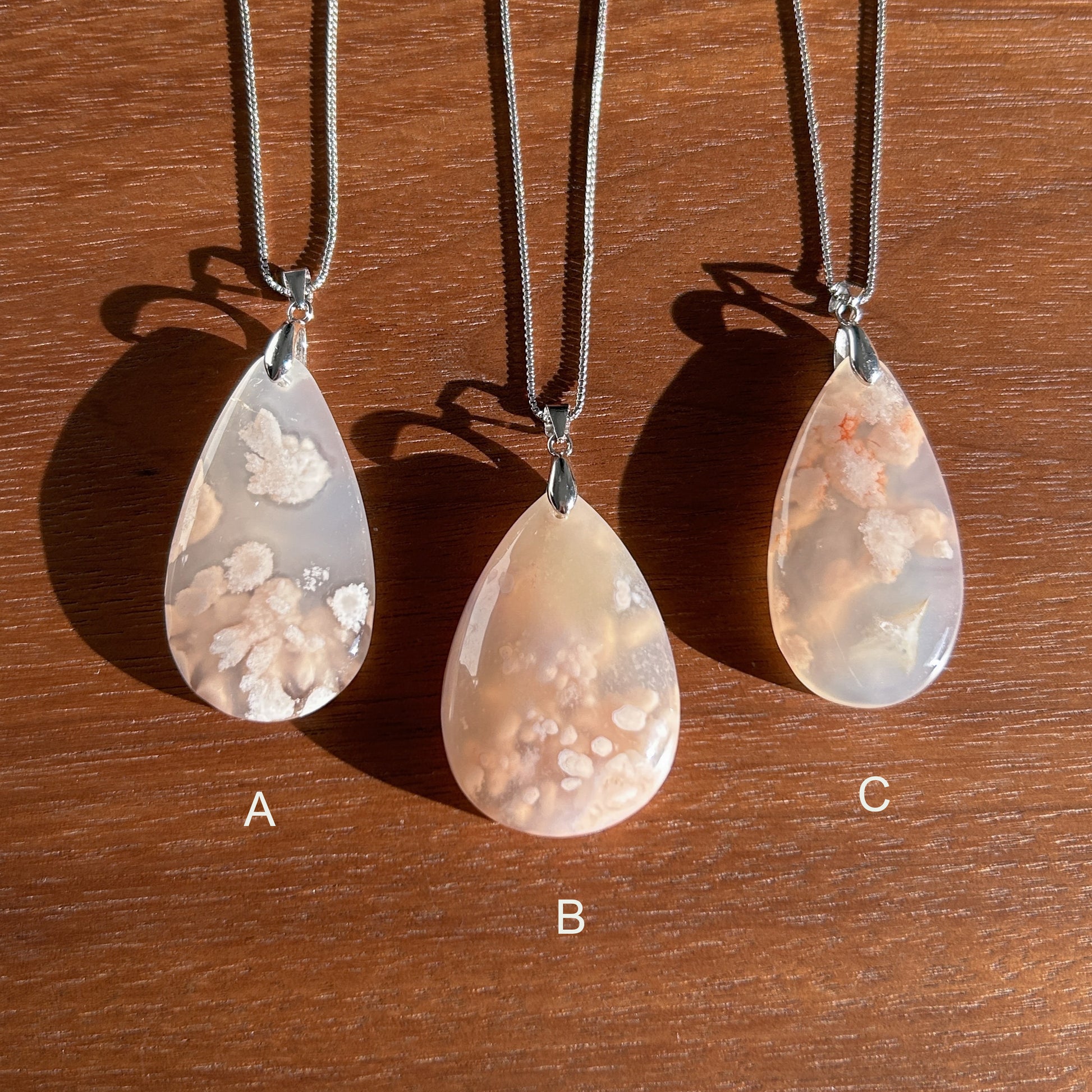 Sakura Agate 925 Sterling Silver Large Pendant (chain excluded) - Crystal Moment