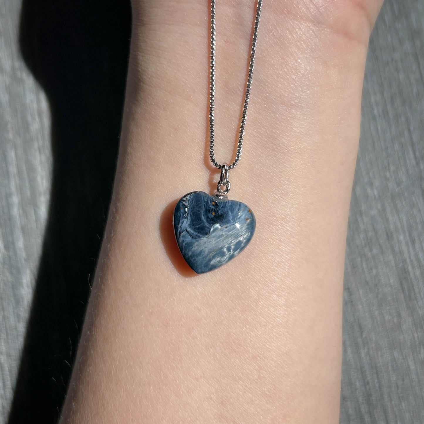 Rare Blue Pietersite Small Heart 925 Silver Pendant (chain included)