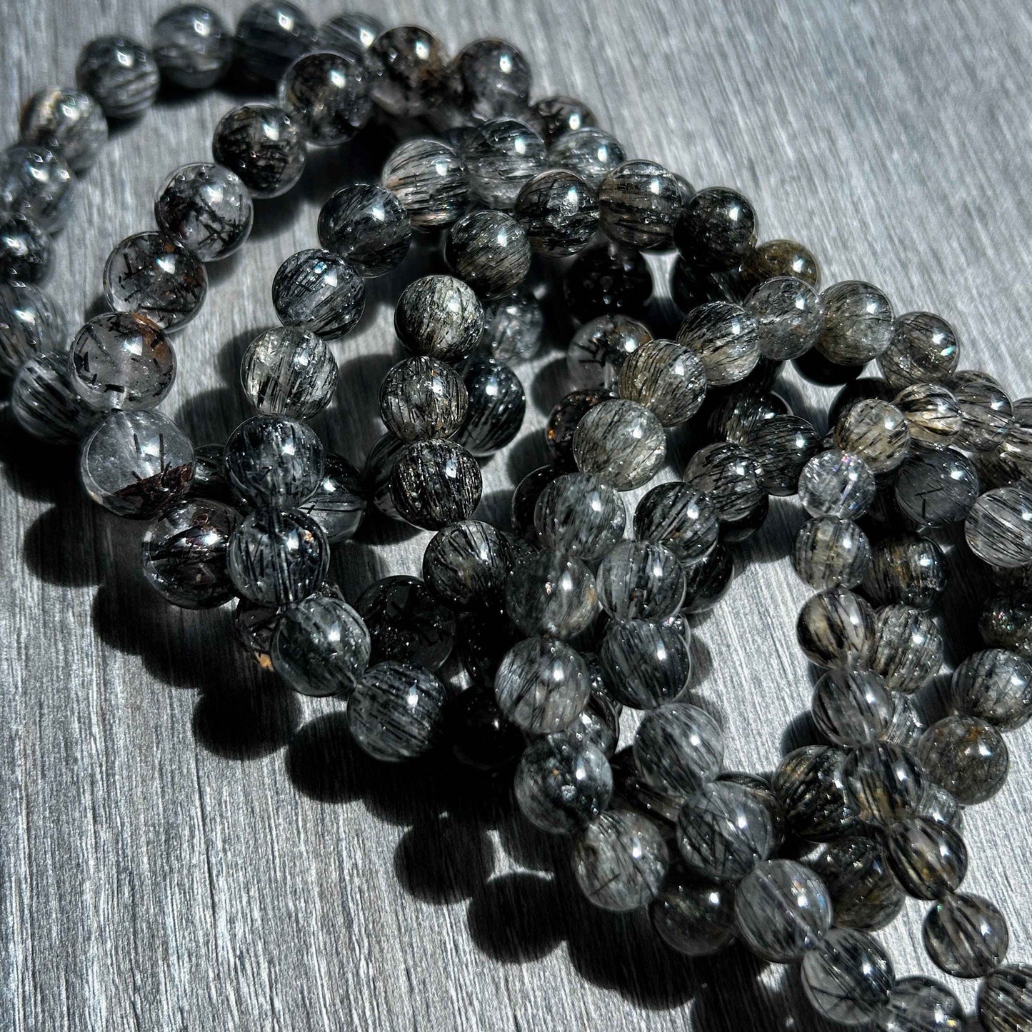 Rare Black Rutilated Quartz with Aligned Hair Bracelets in 7-11MM