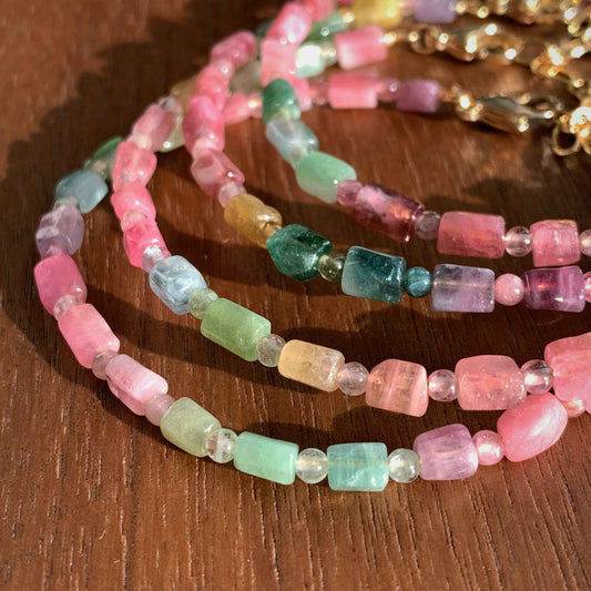 Natural Faceted Rainbow Tourmaline in Pastel Colour Bracelet