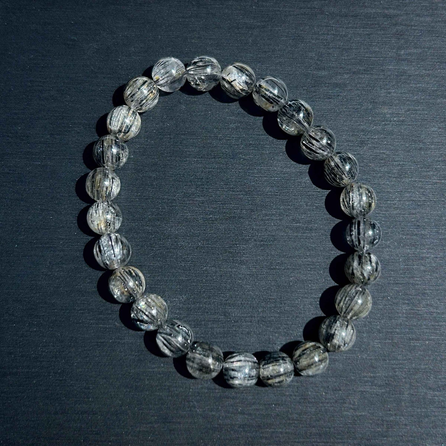 Rare Black Rutilated Quartz with Aligned Hair Bracelets in 7-11MM
