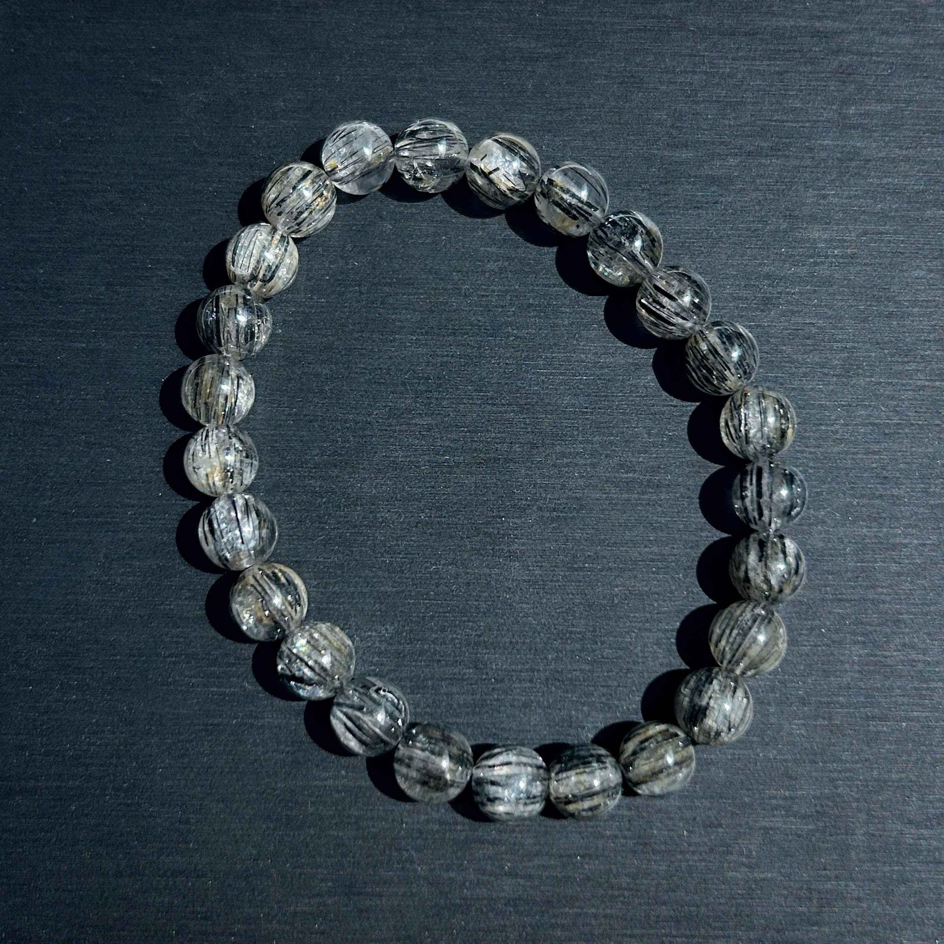 Rare Black Rutilated Quartz with Aligned Hair Bracelets in 7-11MM