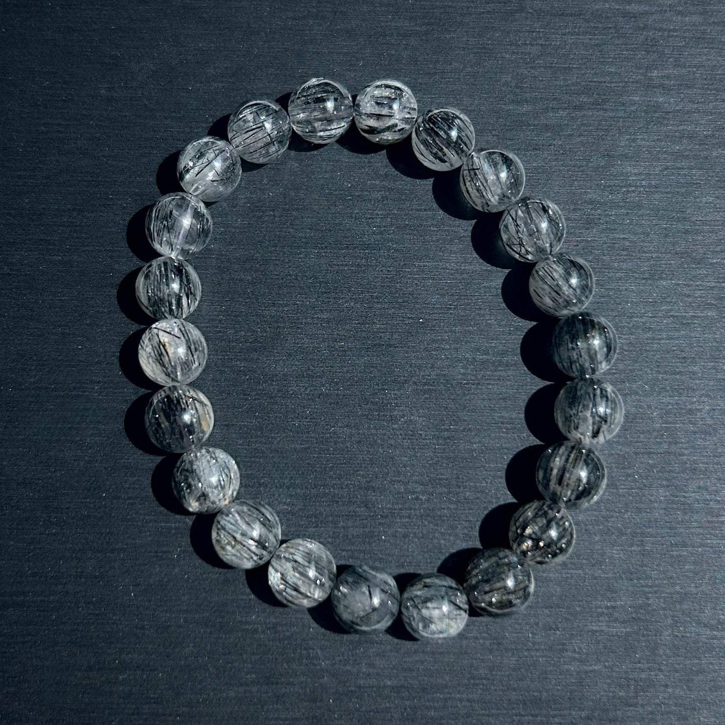 Rare Black Rutilated Quartz with Aligned Hair Bracelets in 7-11MM