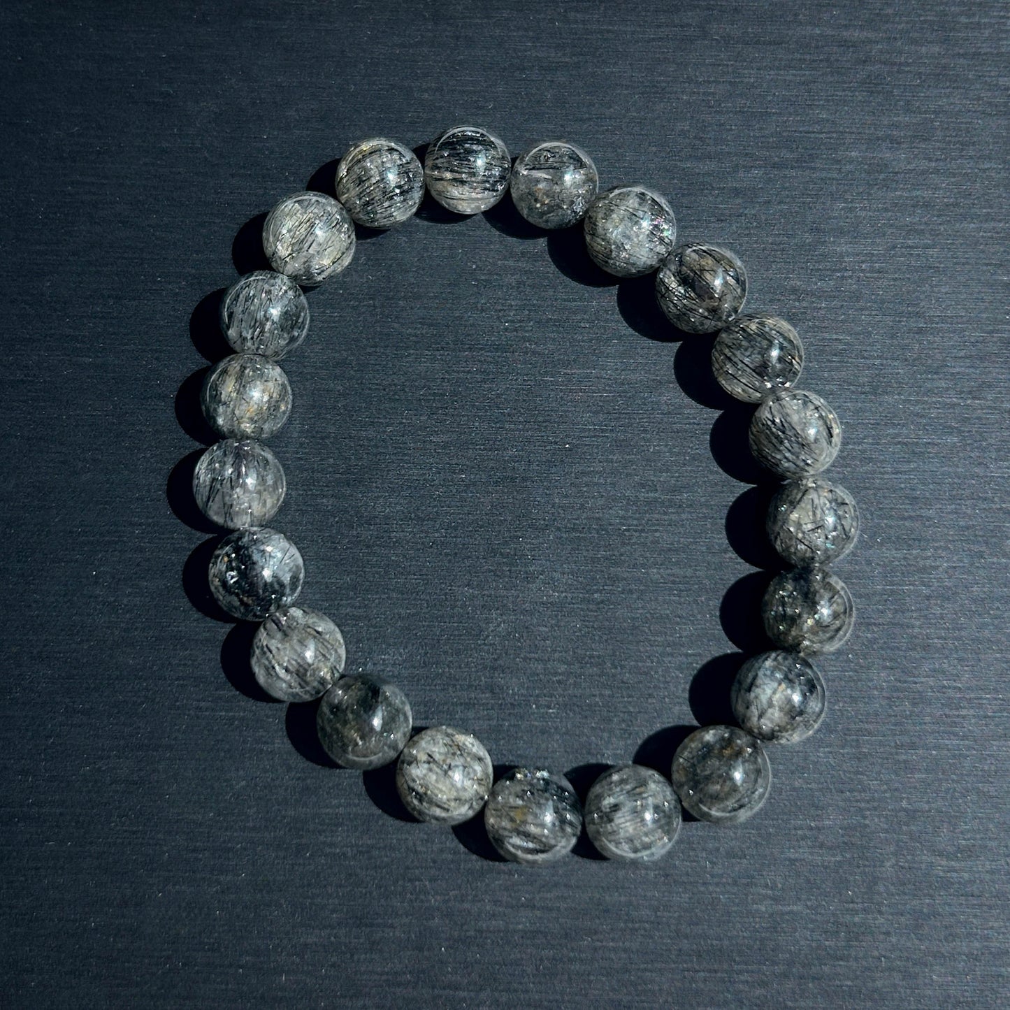 Rare Black Rutilated Quartz with Aligned Hair Bracelets in 7-11MM