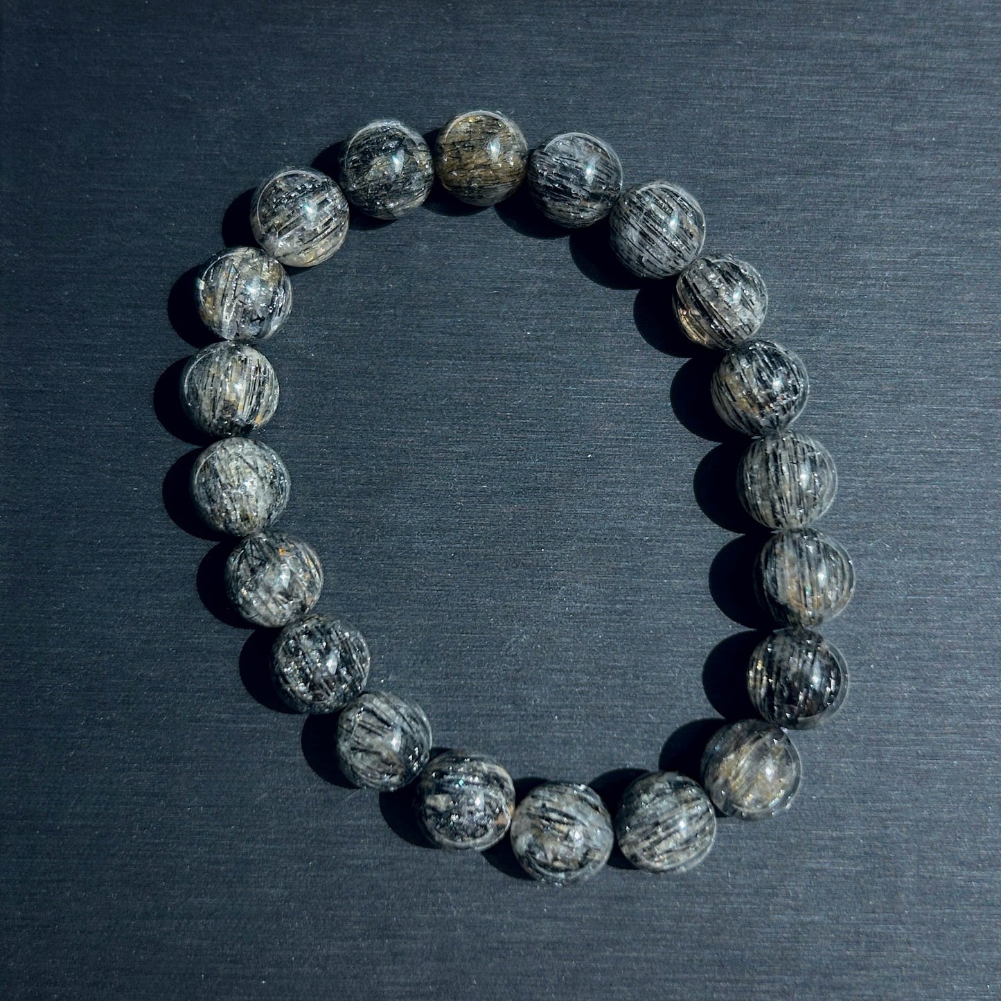 Rare Black Rutilated Quartz with Aligned Hair Bracelets in 7-11MM