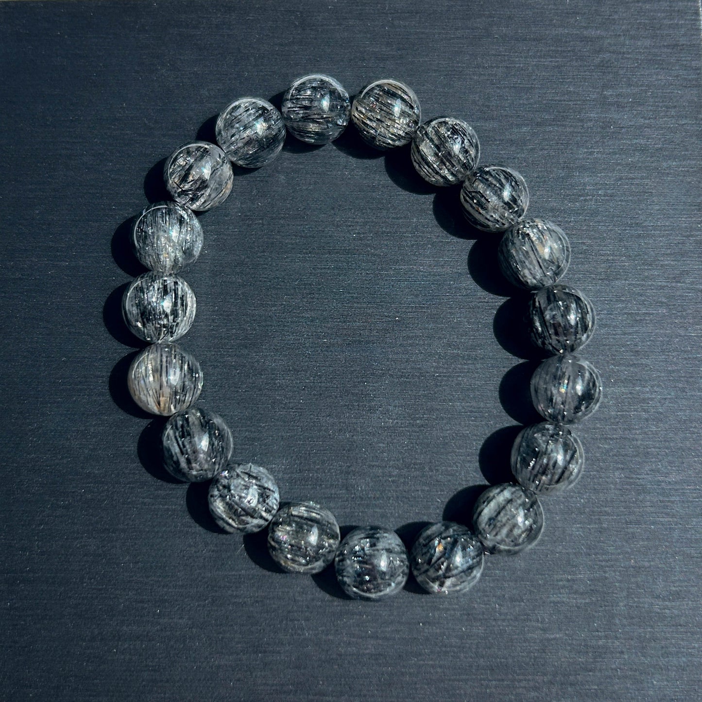 Rare Black Rutilated Quartz with Aligned Hair Bracelets in 7-11MM