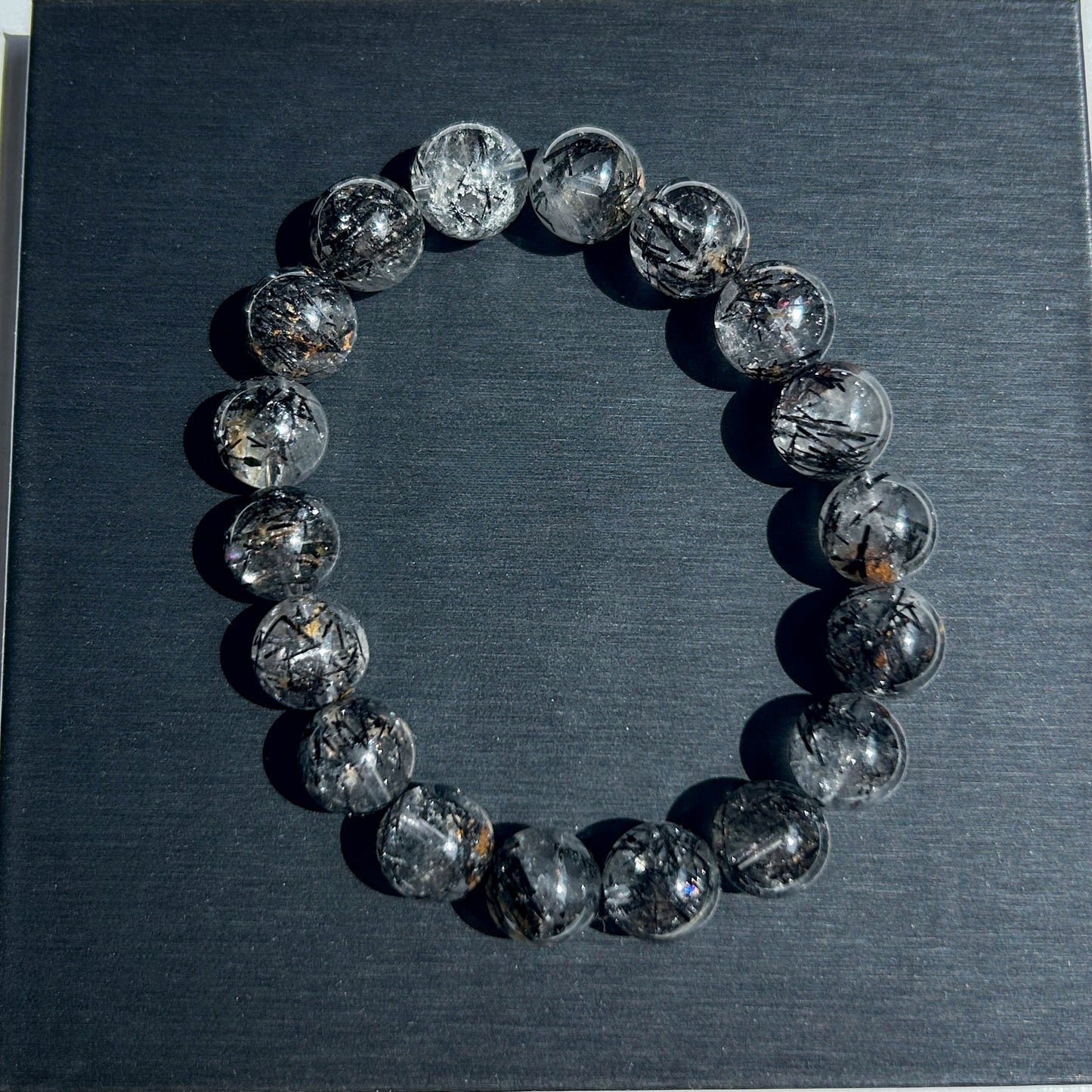 Rare Black Rutilated Quartz with Aligned Hair Bracelets in 7-11MM