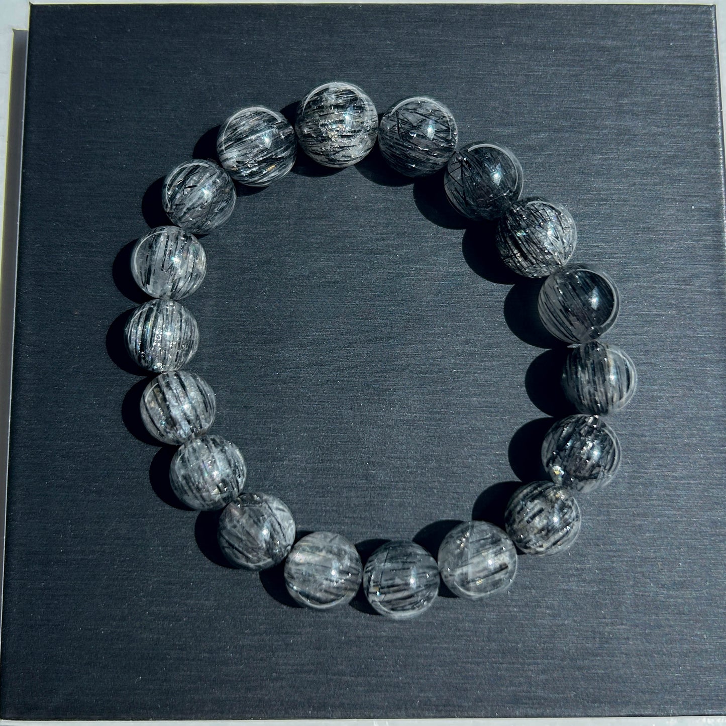 Rare Black Rutilated Quartz with Aligned Hair Bracelets in 7-11MM