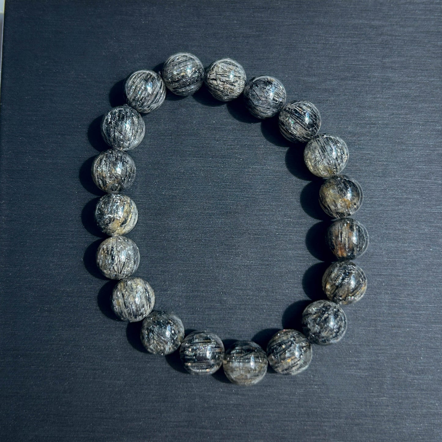 Rare Black Rutilated Quartz with Aligned Hair Bracelets in 7-11MM