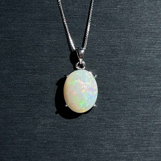 High Quality Rainbow White Opal 925 Silver Pendant
