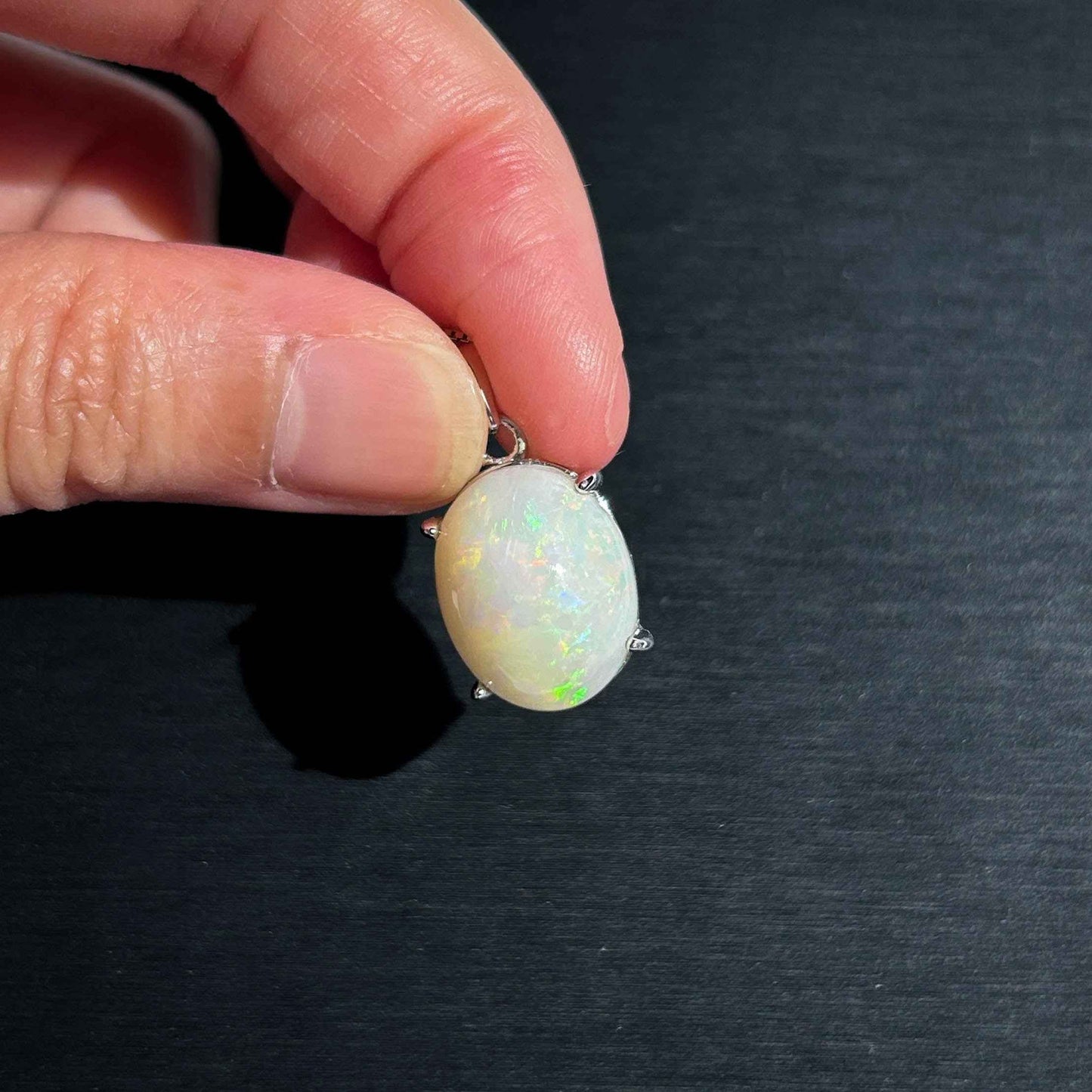 High Quality Rainbow White Opal 925 Silver Pendant