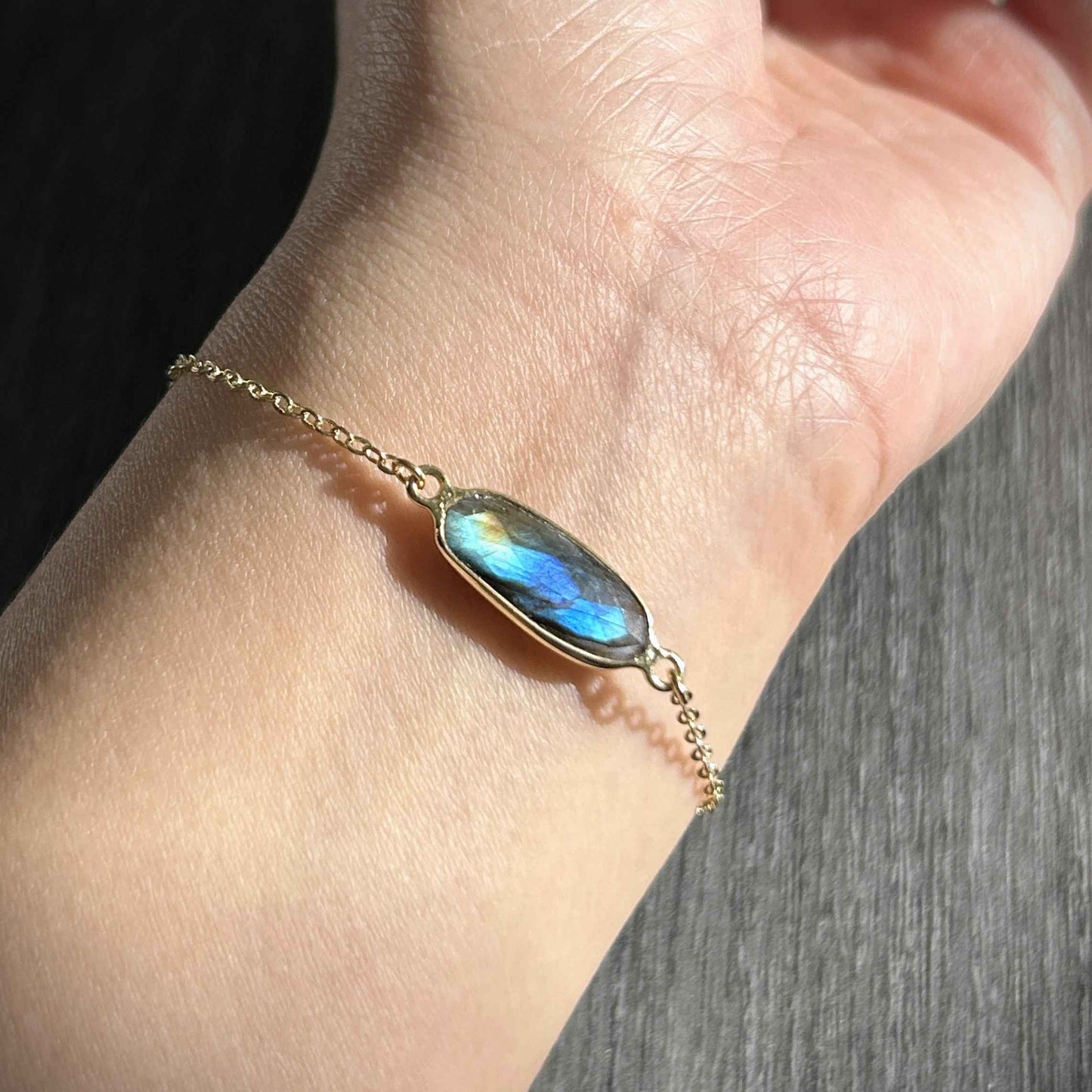 Natural Faceted Blue Labradorite 14k Gold Adjustable Bracelet