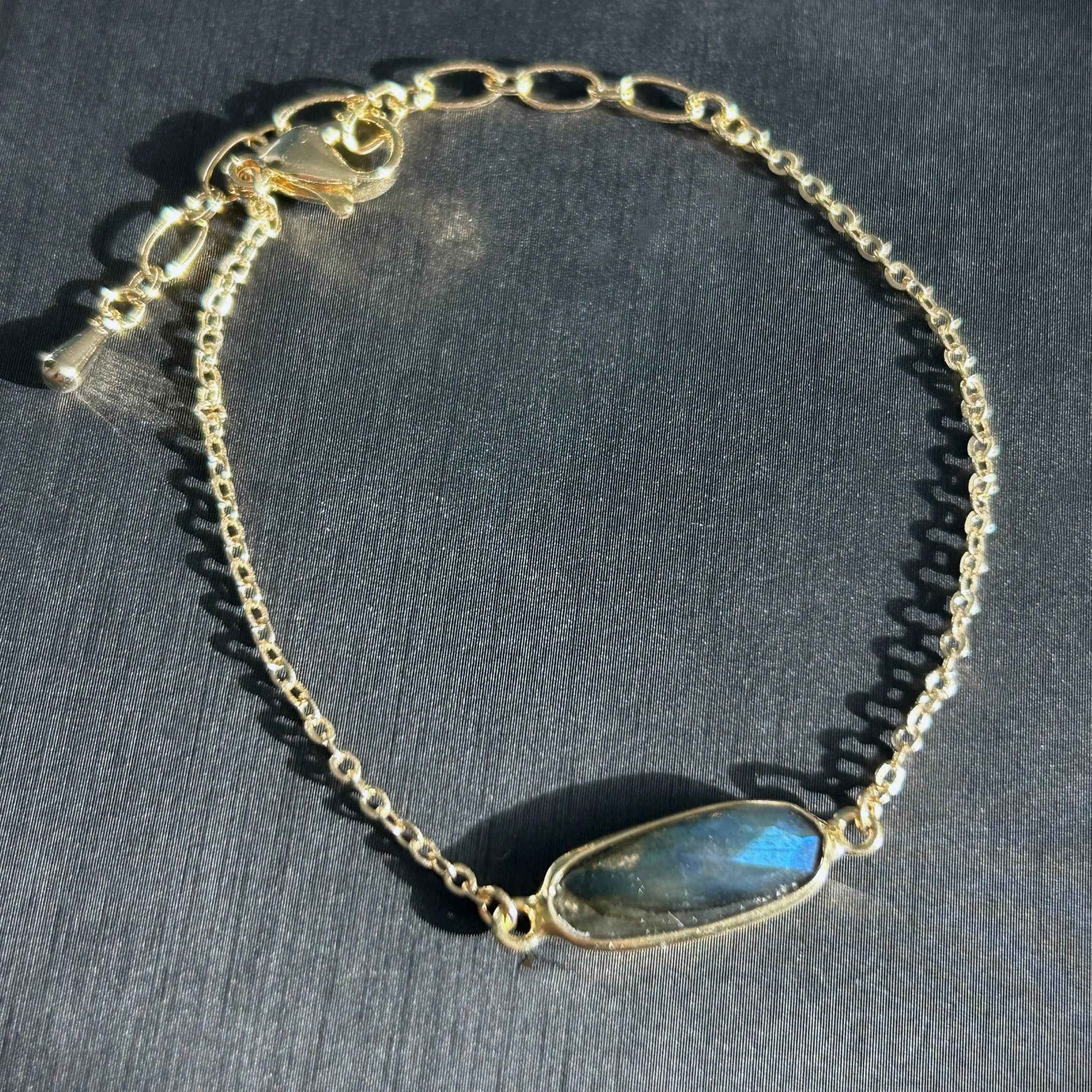 Natural Faceted Blue Labradorite 14k Gold Adjustable Bracelet