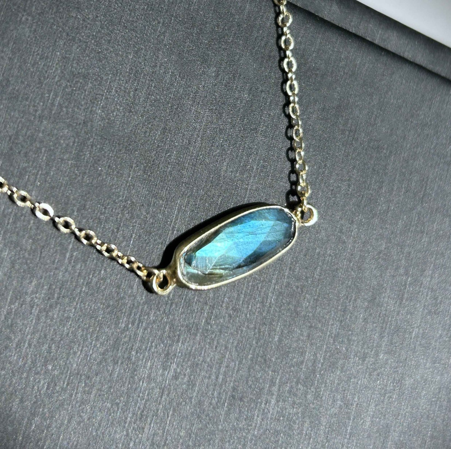 Natural Faceted Blue Labradorite 14k Gold Adjustable Bracelet