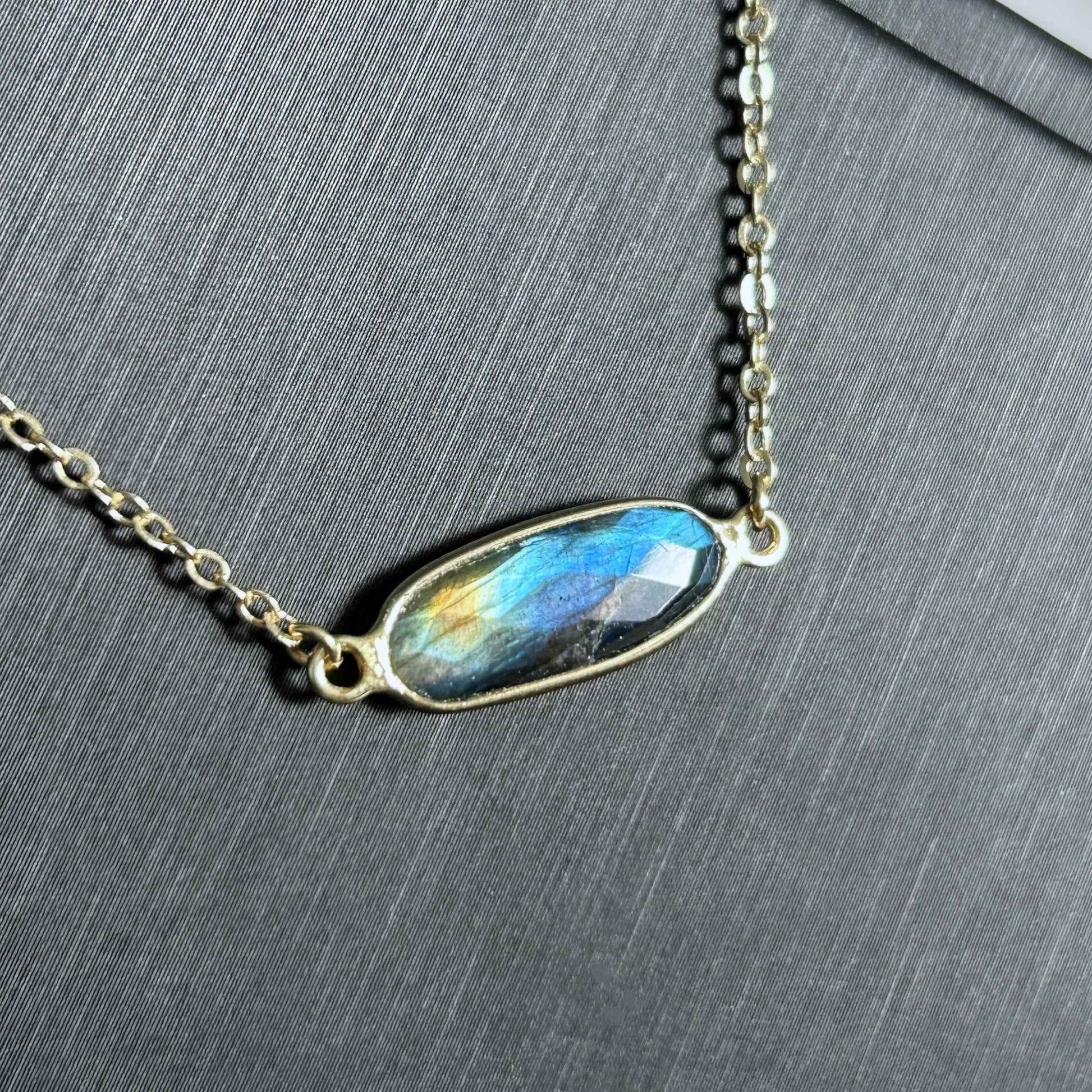 Natural Faceted Blue Labradorite 14k Gold Adjustable Bracelet