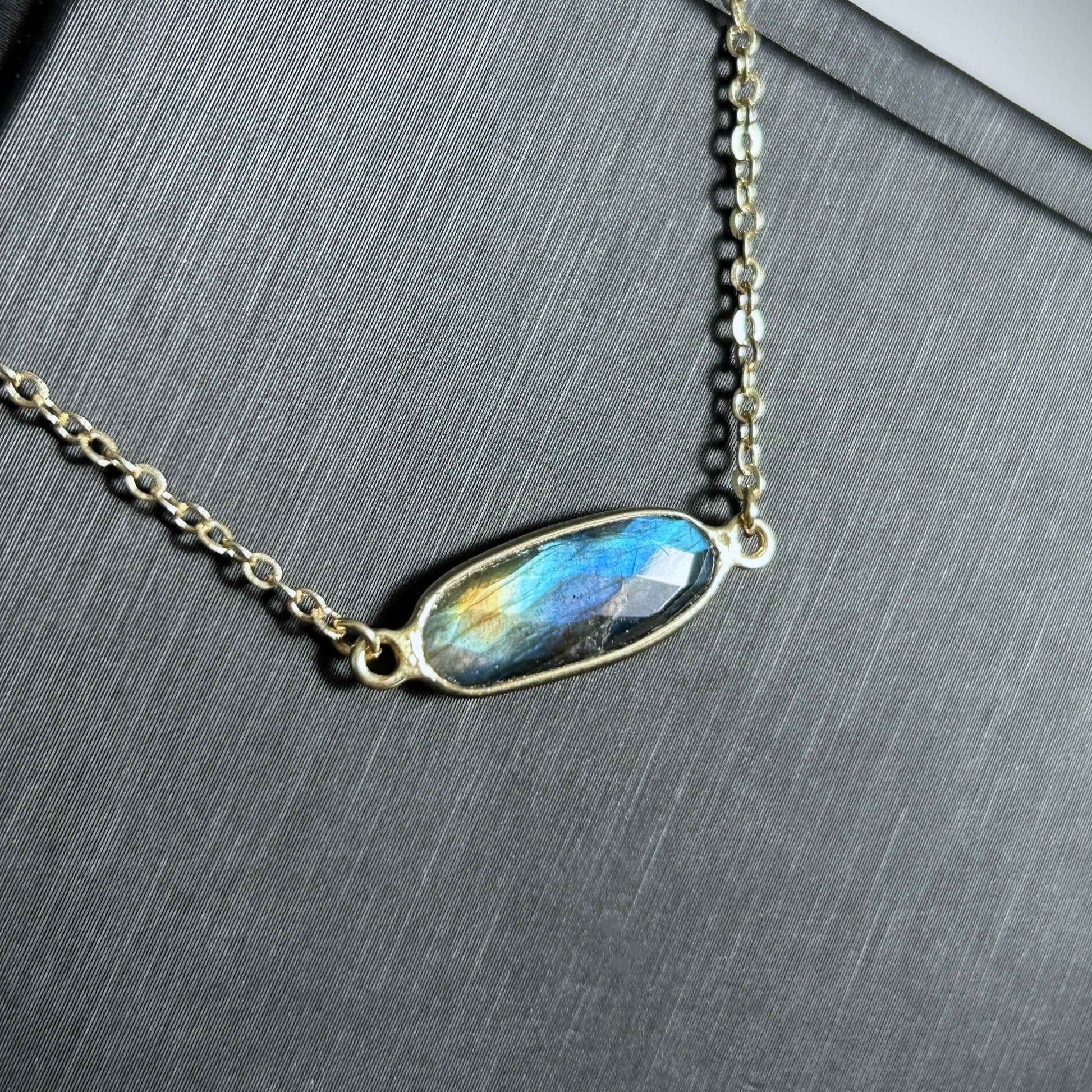 Natural Faceted Blue Labradorite 14k Gold Adjustable Bracelet