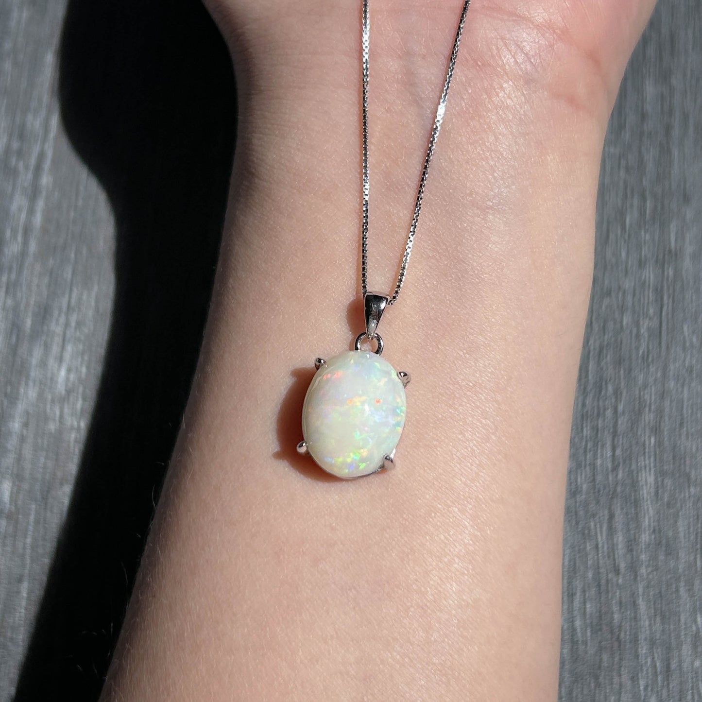 High Quality Rainbow White Opal 925 Silver Pendant