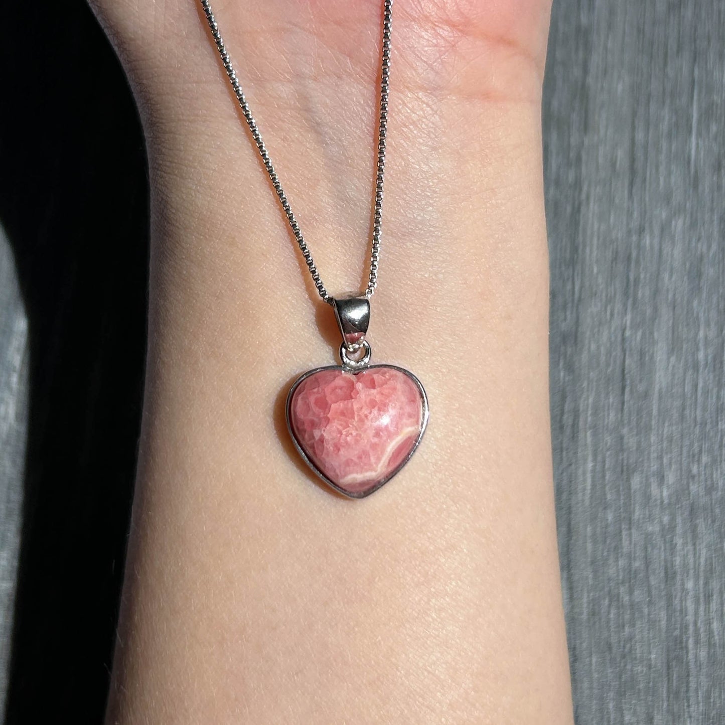 Natural Rhodochrosite in Heart 925 Sterling Silver Pendant (chain excluded)