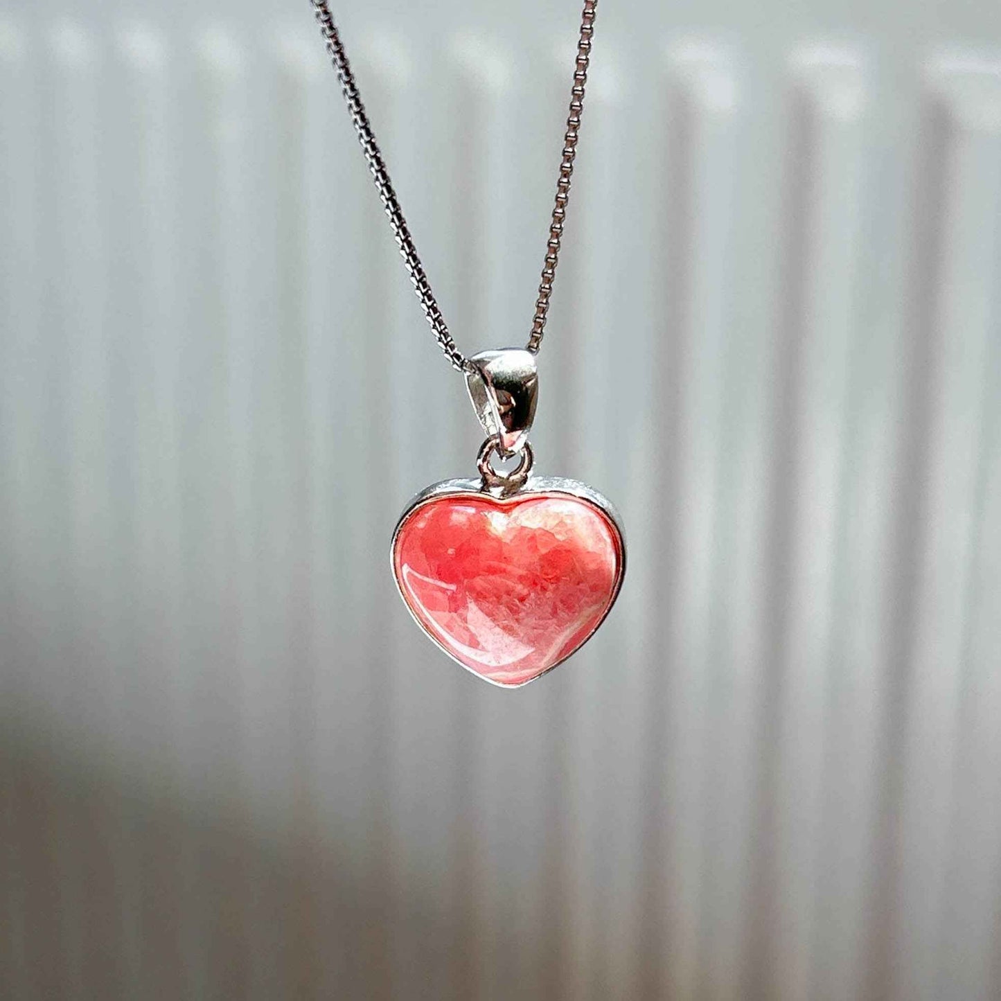 Natural Rhodochrosite in Heart 925 Sterling Silver Pendant (chain excluded)