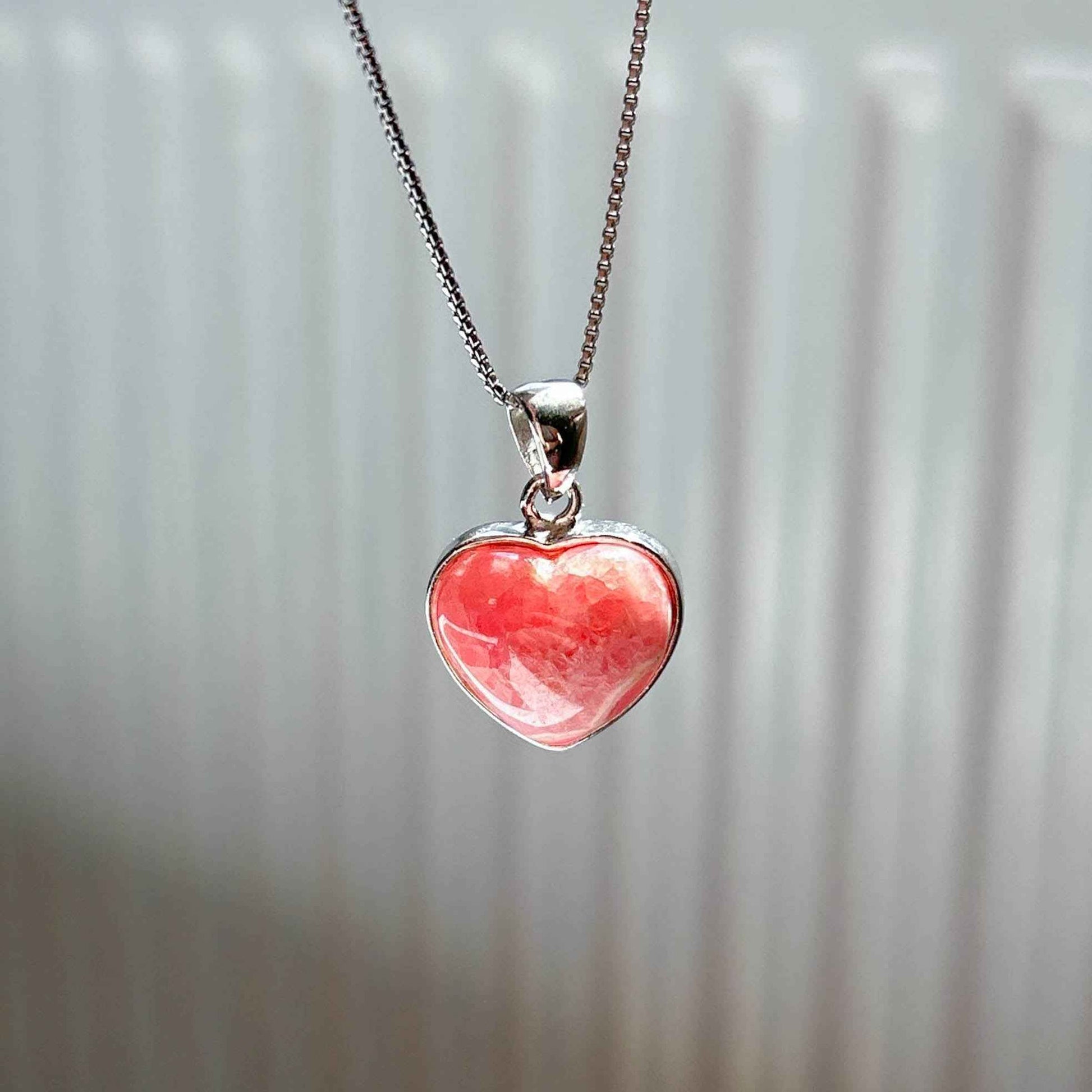 Natural Rhodochrosite in Heart 925 Sterling Silver Pendant (chain excluded)