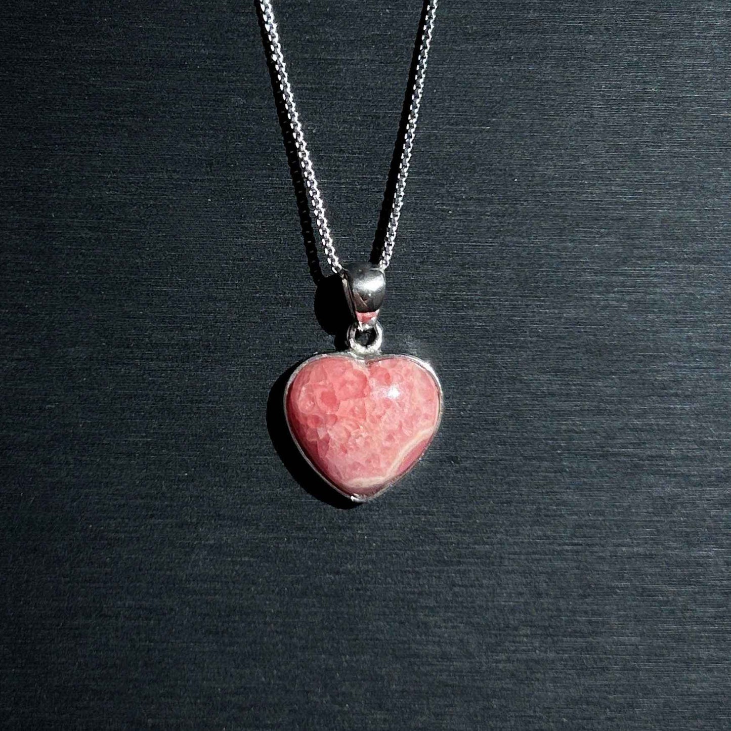 Natural Rhodochrosite in Heart 925 Sterling Silver Pendant (chain excluded)