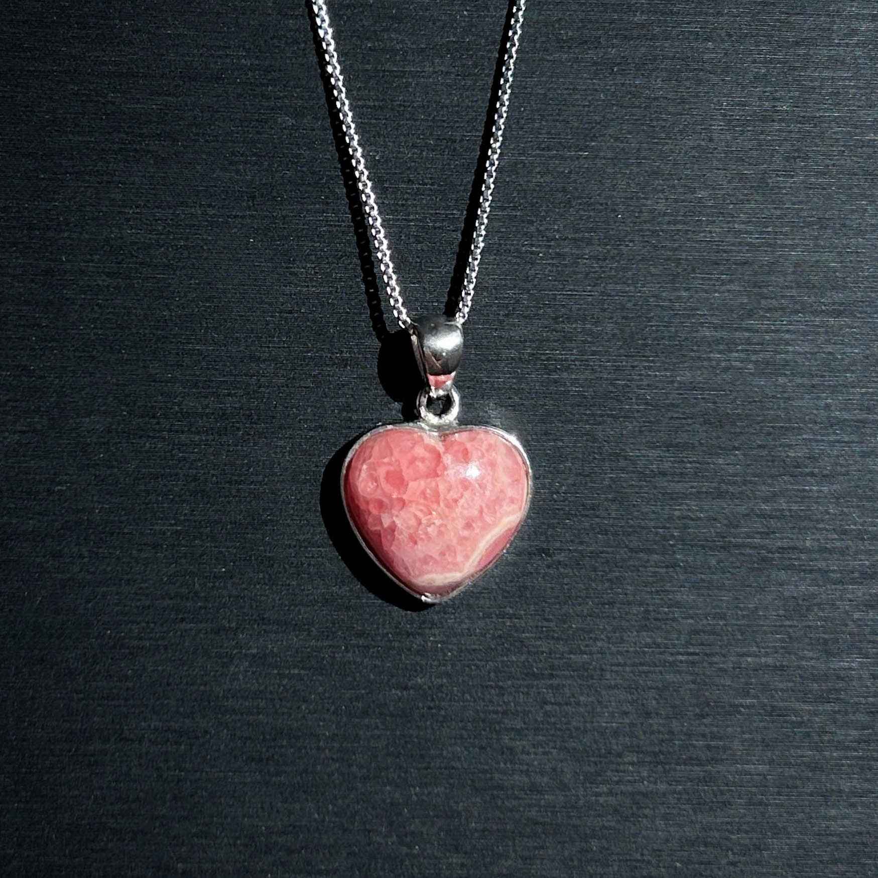 Natural Rhodochrosite in Heart 925 Sterling Silver Pendant (chain excluded)