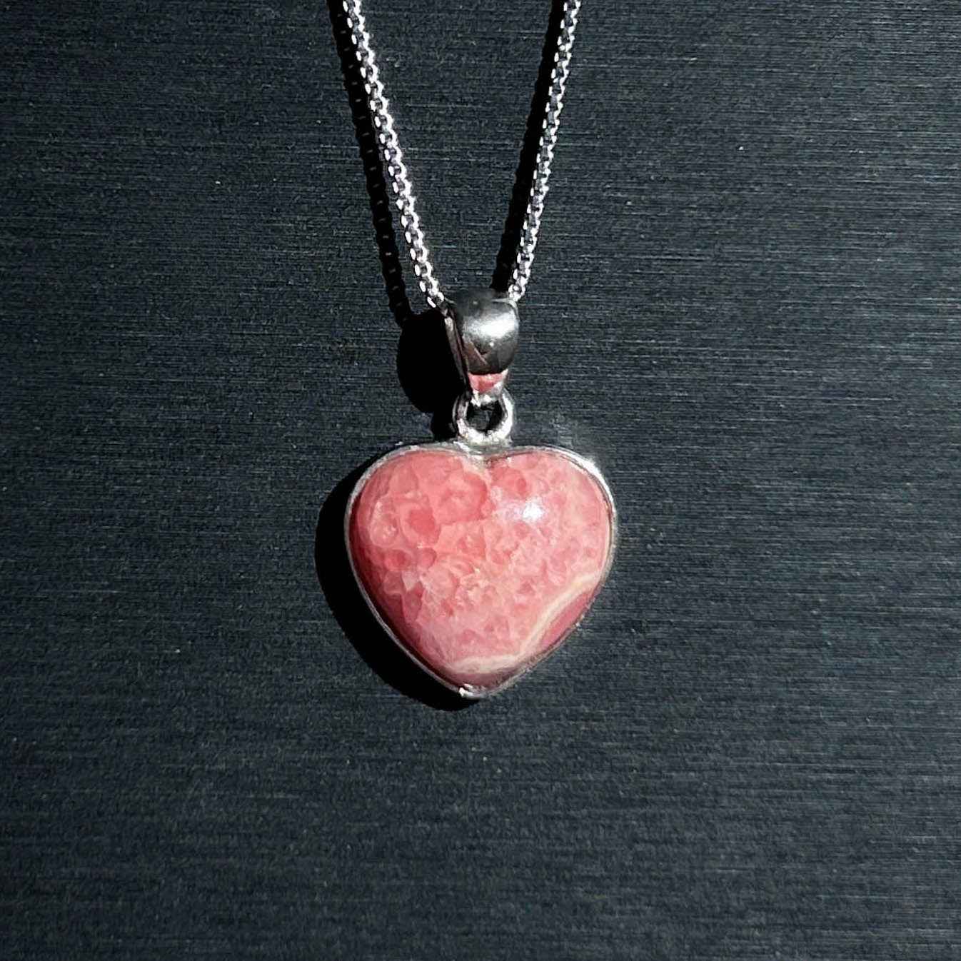 Natural Rhodochrosite in Heart 925 Sterling Silver Pendant (chain excluded)