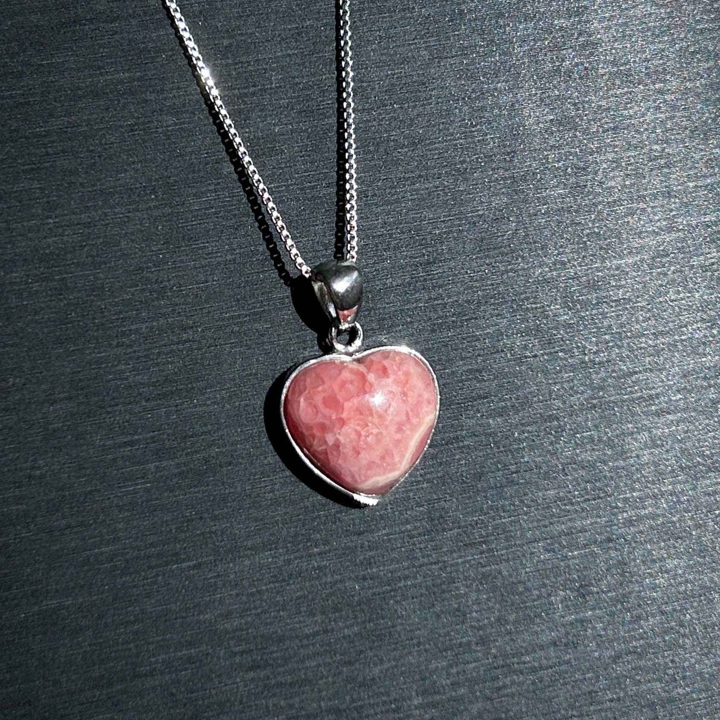 Natural Rhodochrosite in Heart 925 Sterling Silver Pendant (chain excluded)