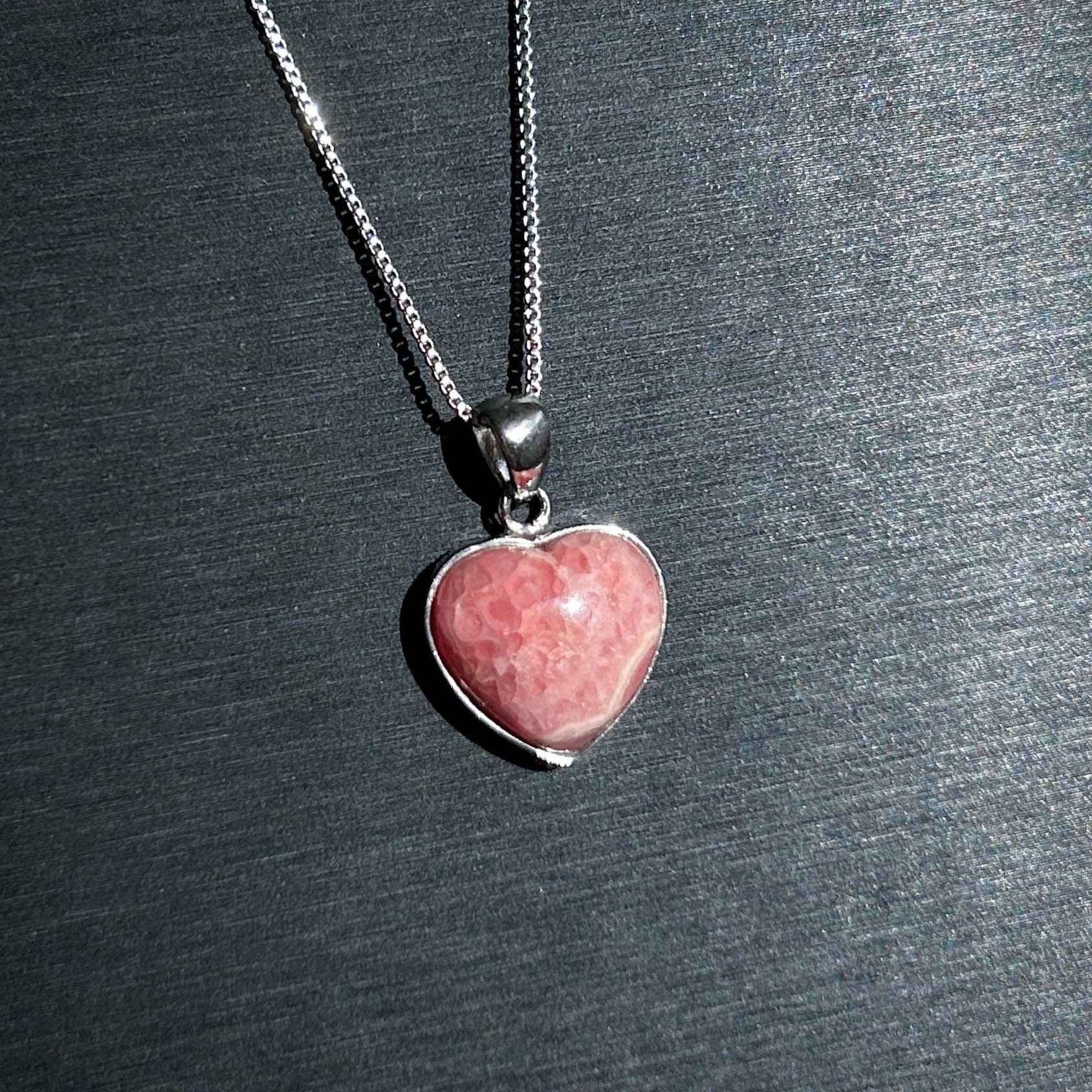 Natural Rhodochrosite in Heart 925 Sterling Silver Pendant (chain excluded)