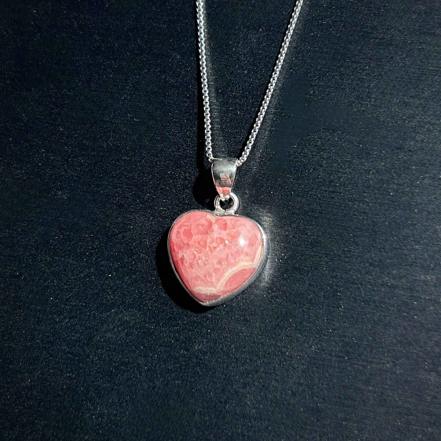 Natural Rhodochrosite in Heart 925 Sterling Silver Pendant (chain excluded)